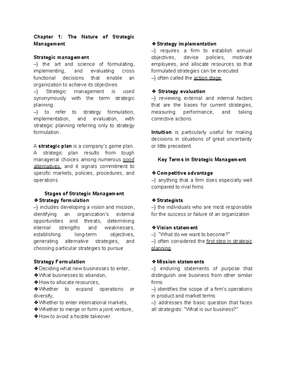 SM Reviewer hahahaha - Chapter 1: The Nature of Strategic Management ...