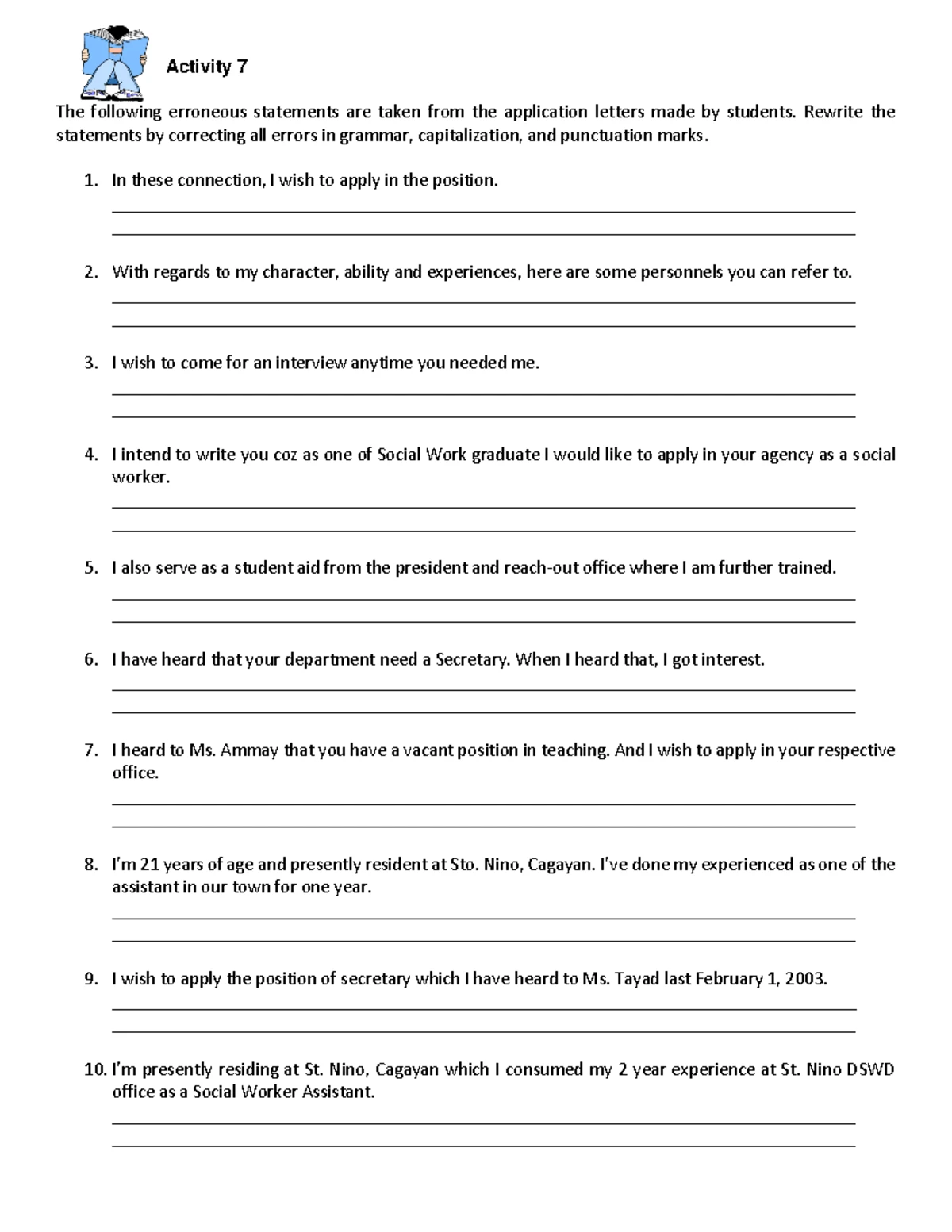 Activity 7 Olengg 02 - Correcting Errors in Application Letters - Studocu