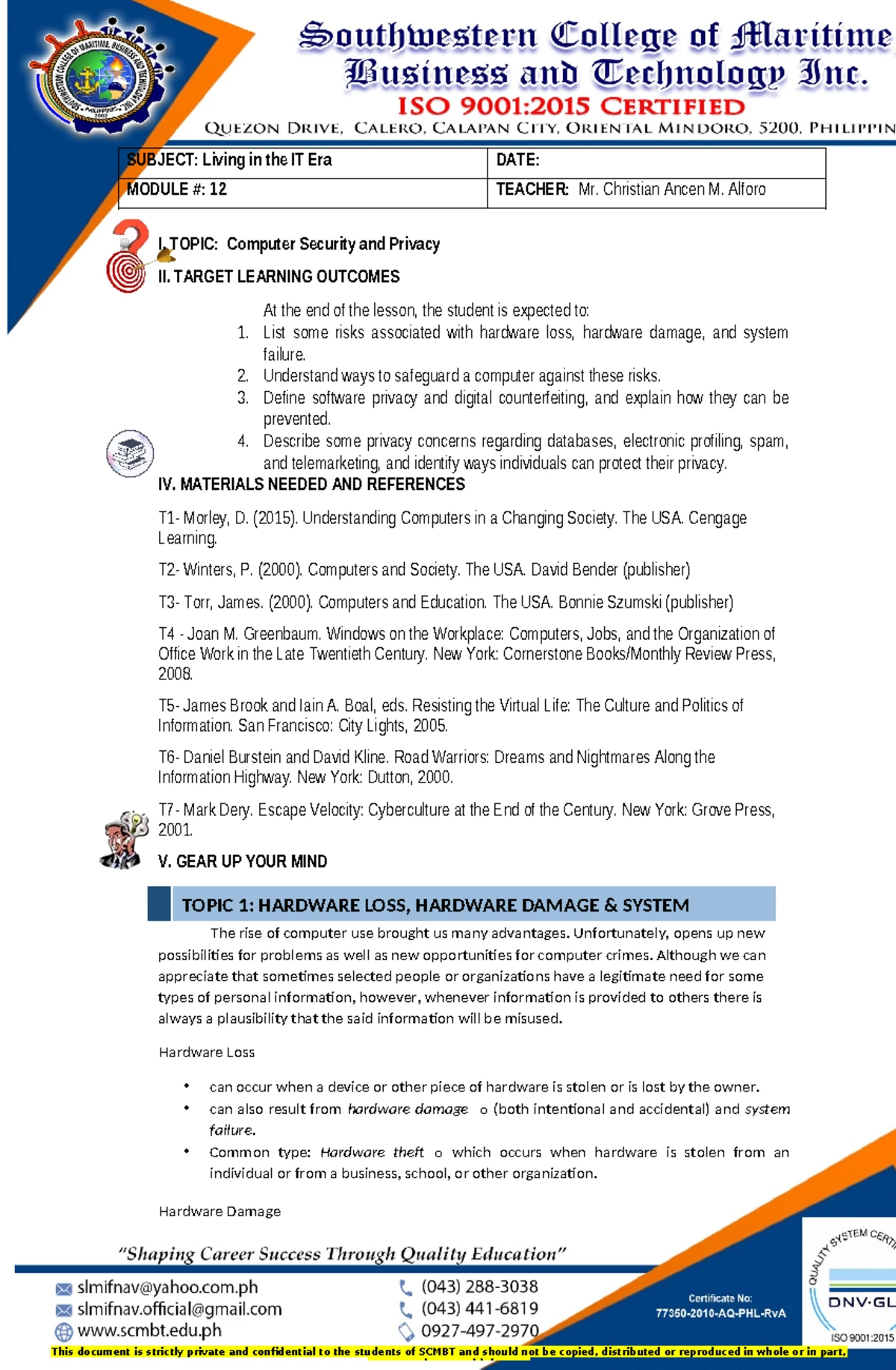 MIL 12 MEDIA AND INFORMATION LITERACY WEEK 1 LESSON PLAN - Studocu