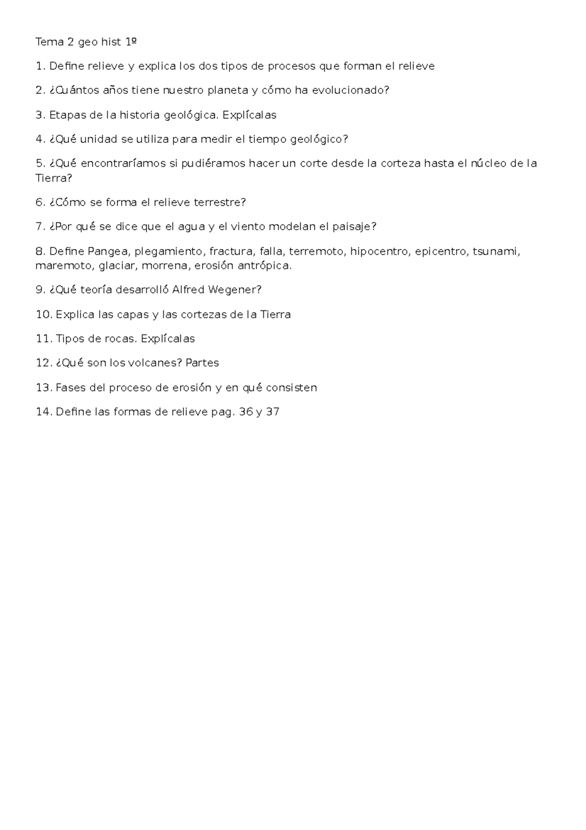 Pdfcoffee - Geo - Tema 2 geo hist 1º Define relieve y explica los dos ...