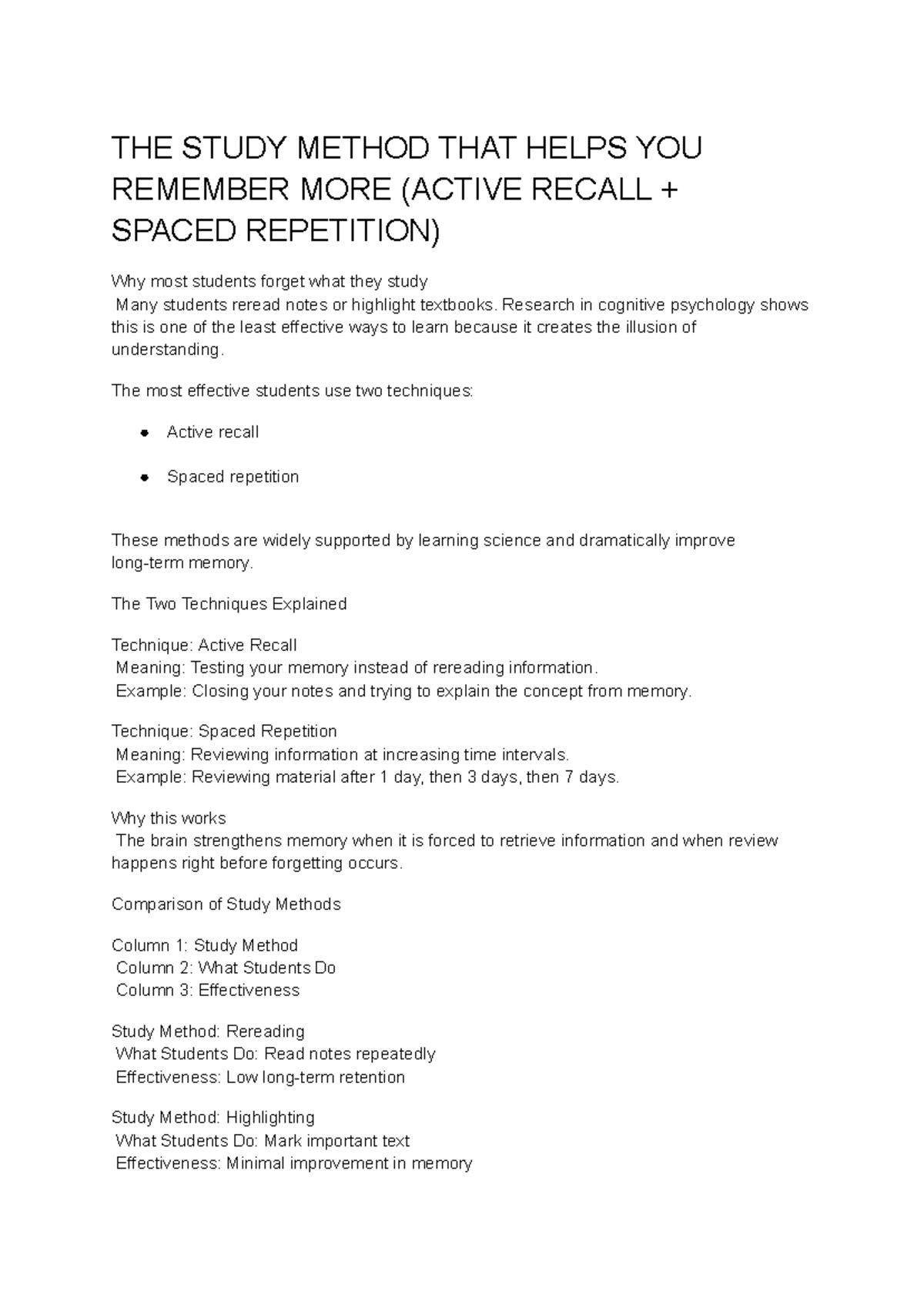 Active Recall & Spaced Repetition Study Techniques (Study Method) - Studocu