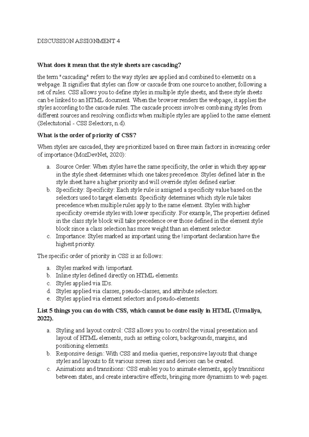 Discussion Forum - CSS Cascading and Priority Unit 4 - Studocu
