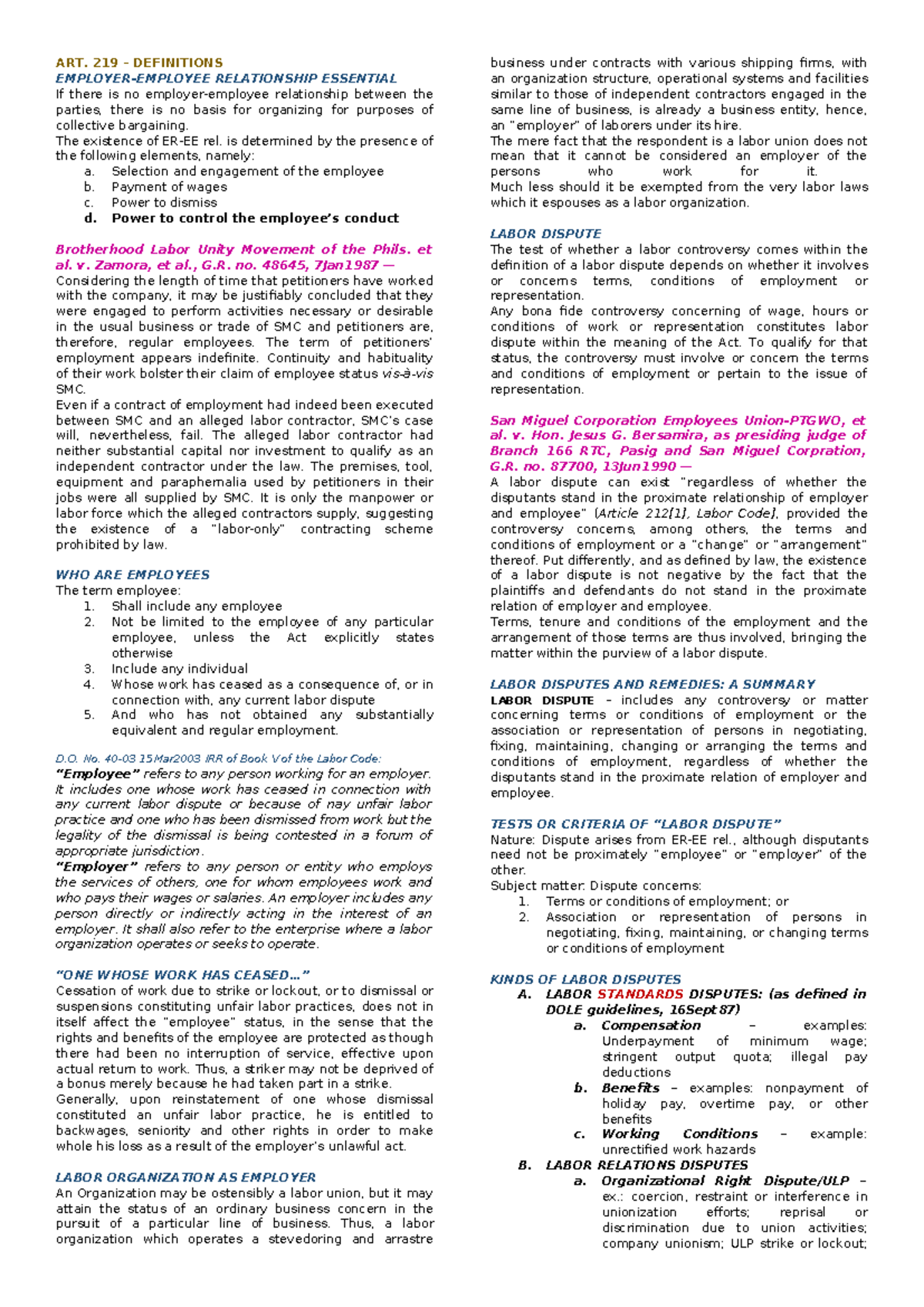Labor Law review index notes from azucena - ART. 219 – DEFINITIONS ...