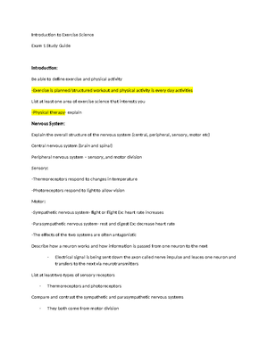 Introduction to Exercise Science: Exam 1 Study Guide (EXSC 101 ...