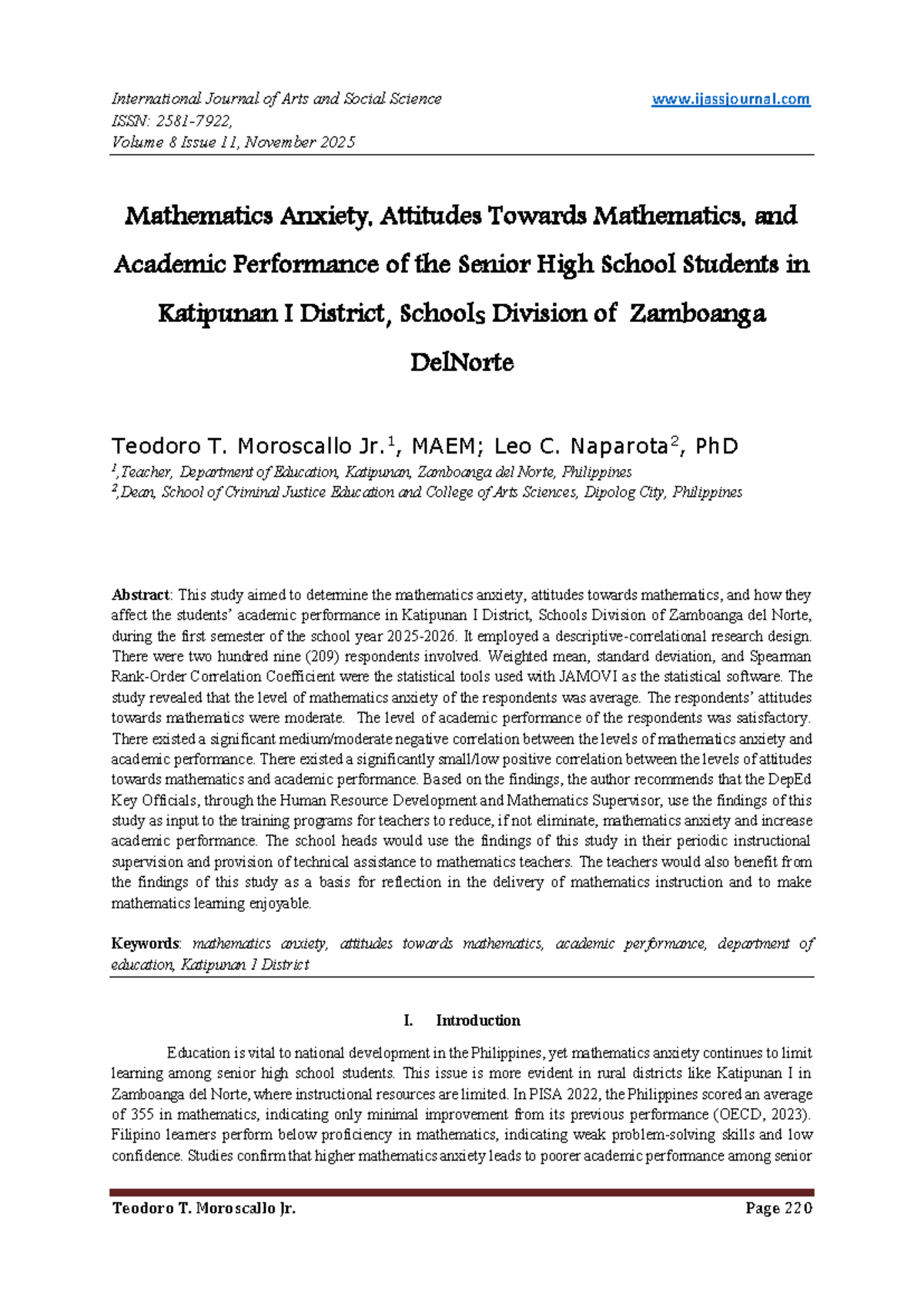 Mathematics Anxiety and Academic Performance: Insights from Katipunan I ...
