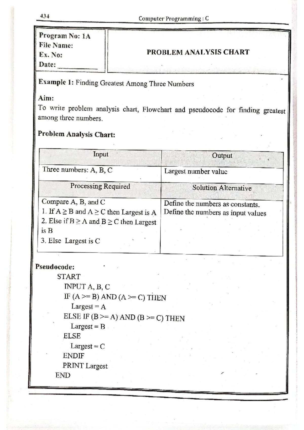 C Programming Lab Manual: Problem Analysis, Flowcharts & Pseudocode ...