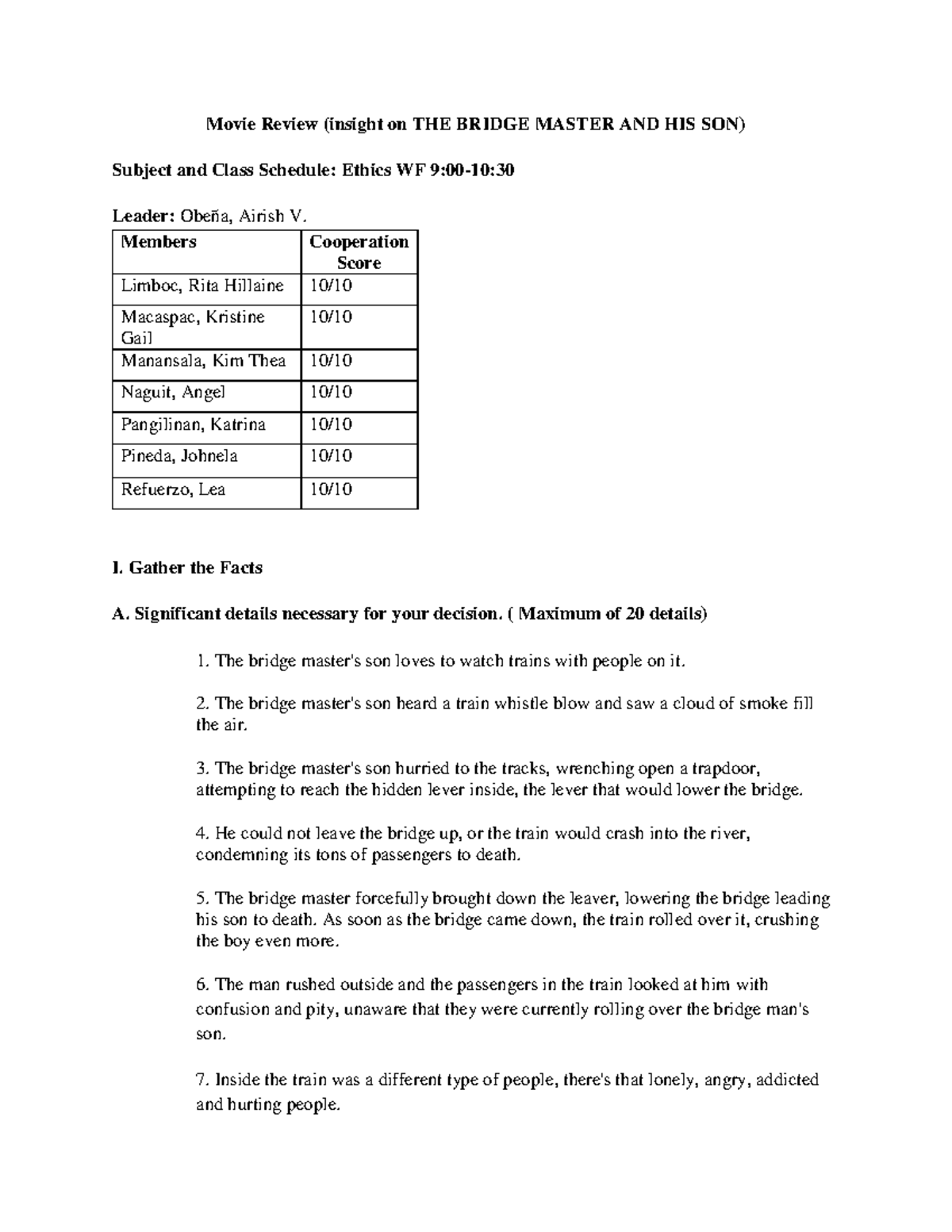 Ethics WF Group Activity 2: Review of 