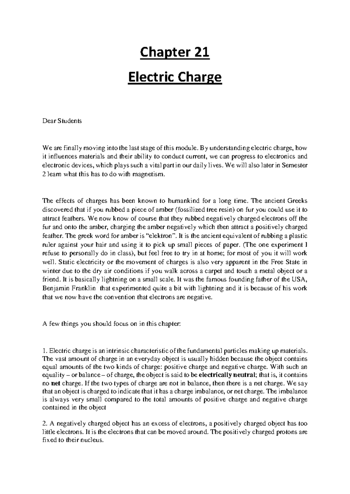 Chapter 21 Physics - Lecture Notes on Electric Charge Principles - Studocu