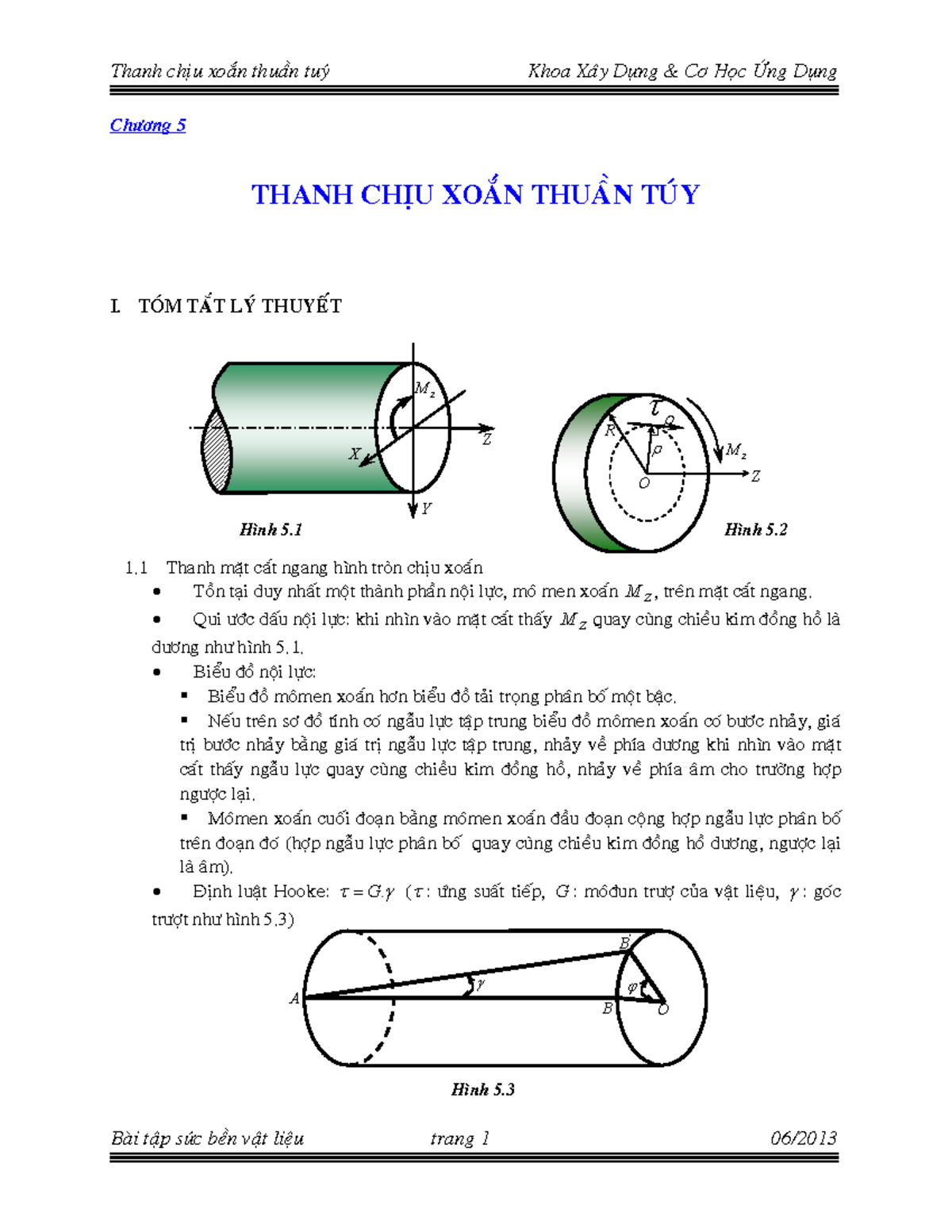Chapter 5 - gcdsgchjb - Chöông 5 THANH CHÒU XOAÉN THUAÀN TUÙY I. TOÙM ...