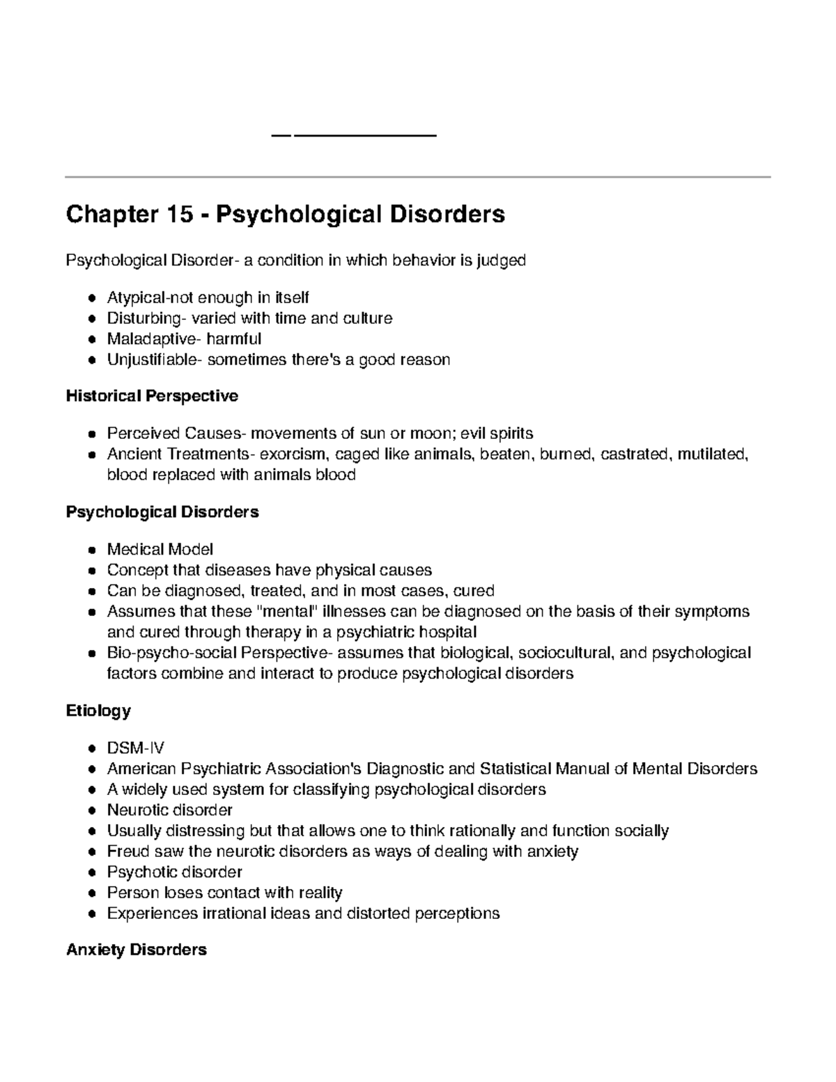 Chapter 15 - Overview of Psychological Disorders and Their Etiologies ...