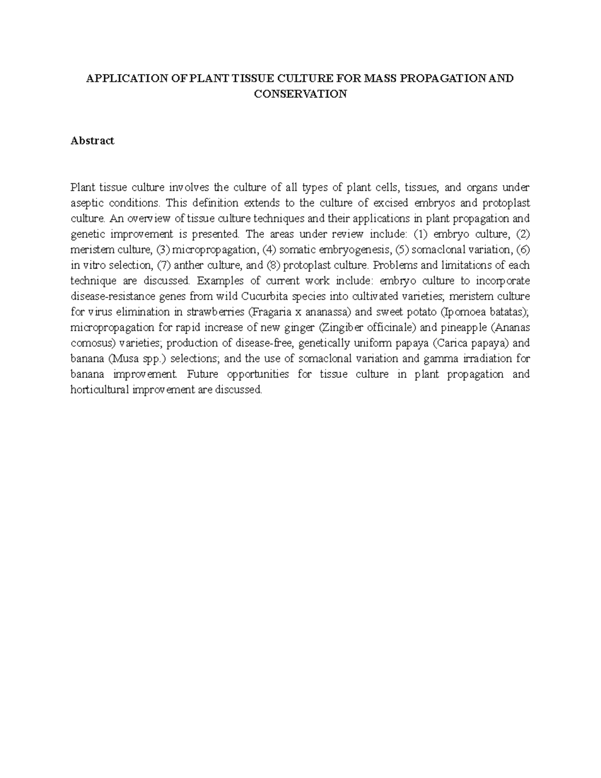 Application of Plant Tissue Culture (PTC) for Mass Propagation ...