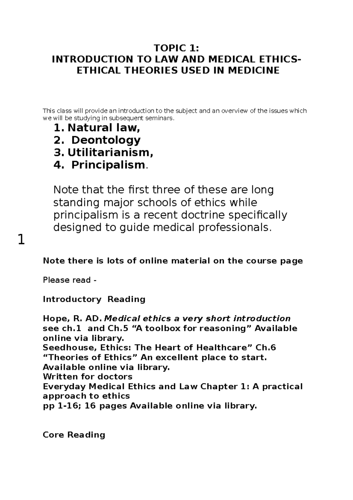 LME Seminar 1 Questions - TOPIC 1: INTRODUCTION TO LAW AND MEDICAL ...