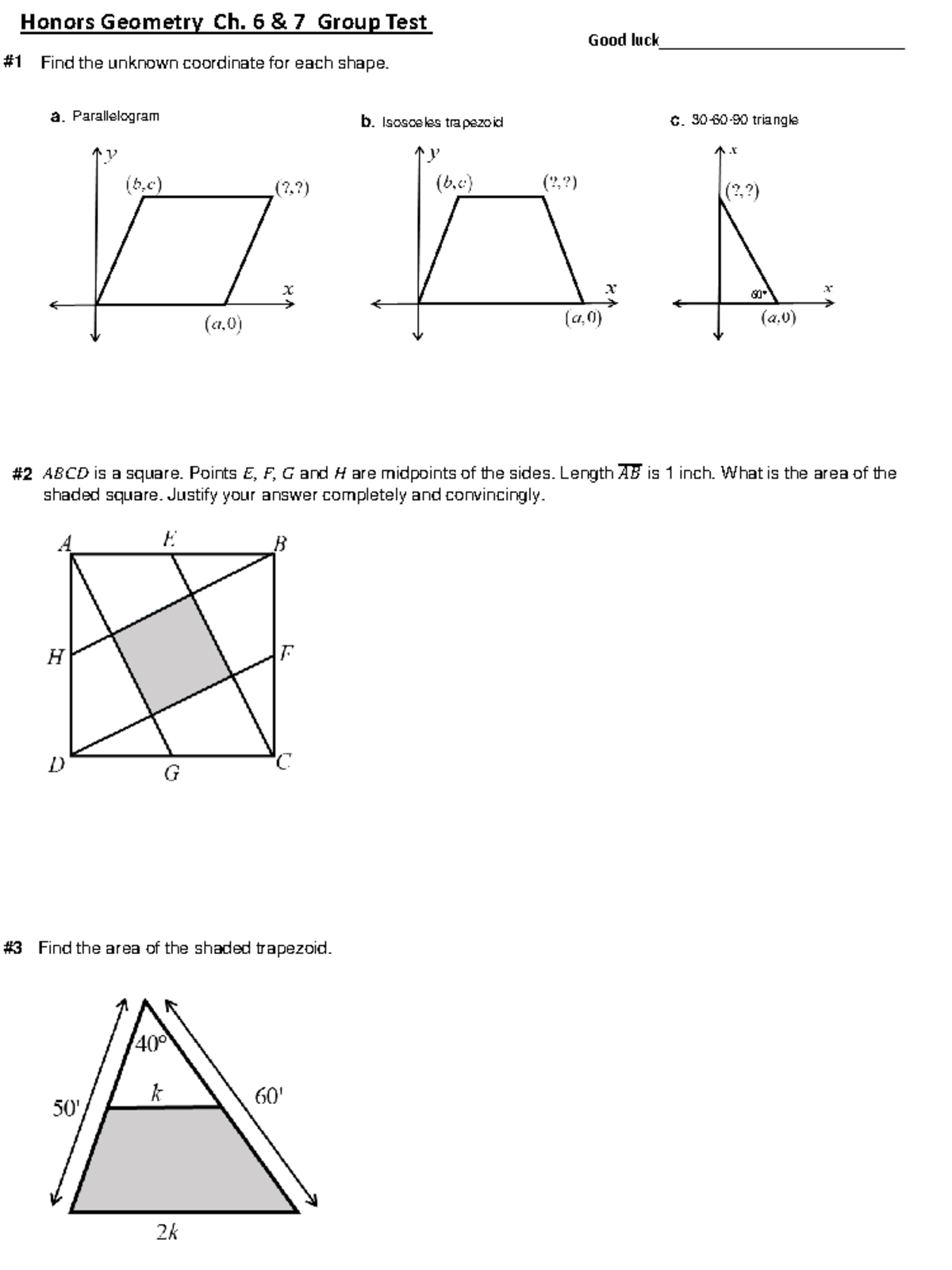 Honors Geometry Ch. 6 & 7 Group Test Solutions and Answers - #1 Find ...