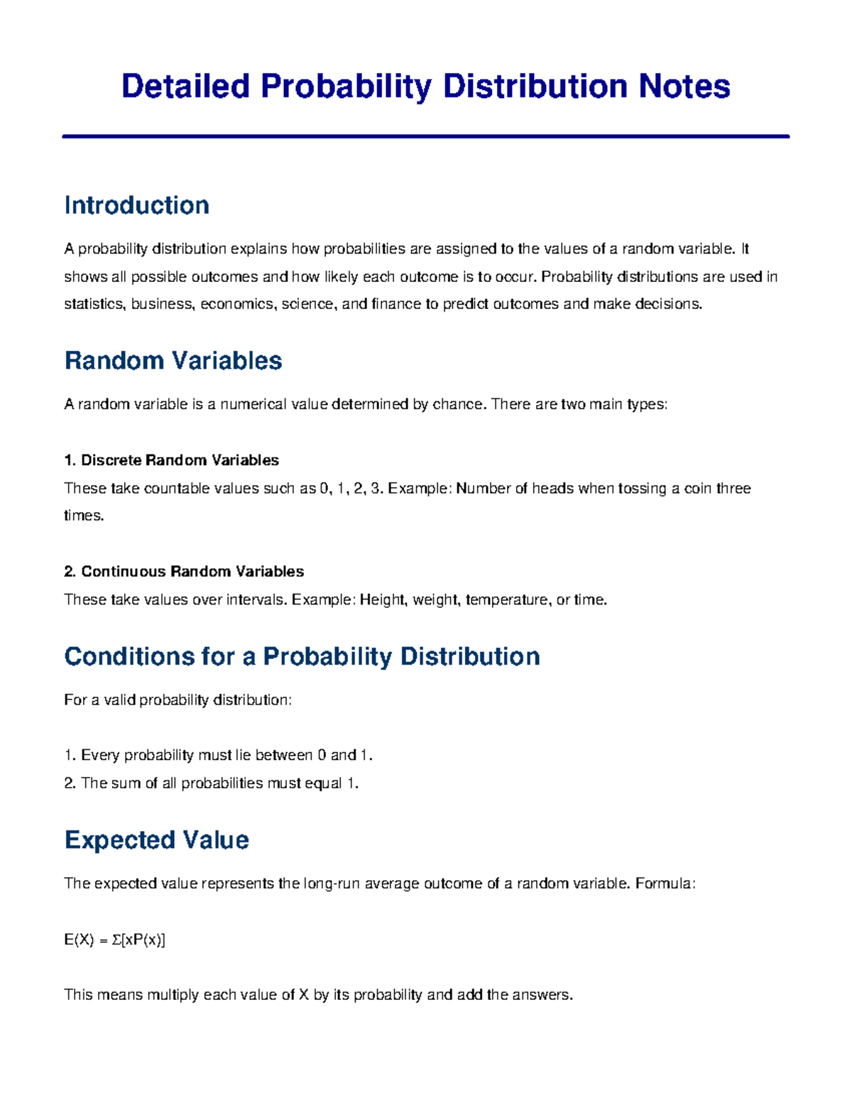Probability Distribution Notes for Statistics 101 - Studocu