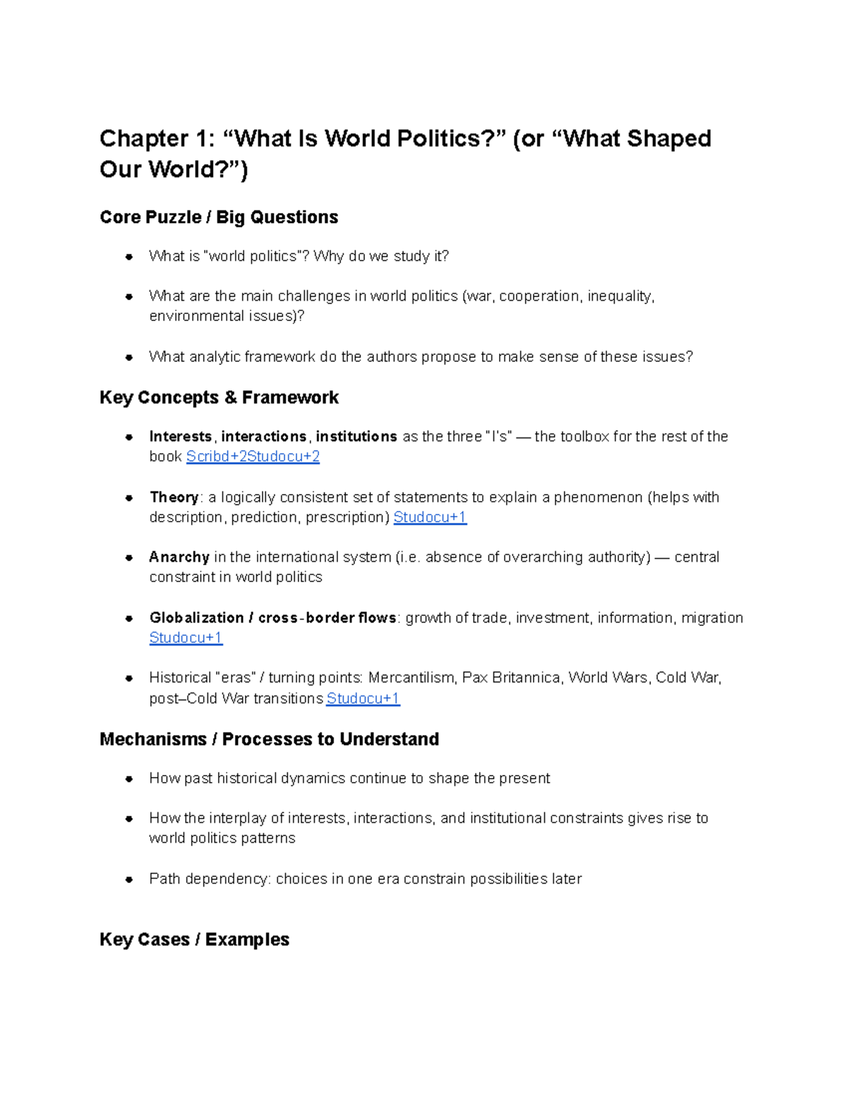 Chapter 1 & 2 Review: Understanding World Politics (POL 101) - Studocu