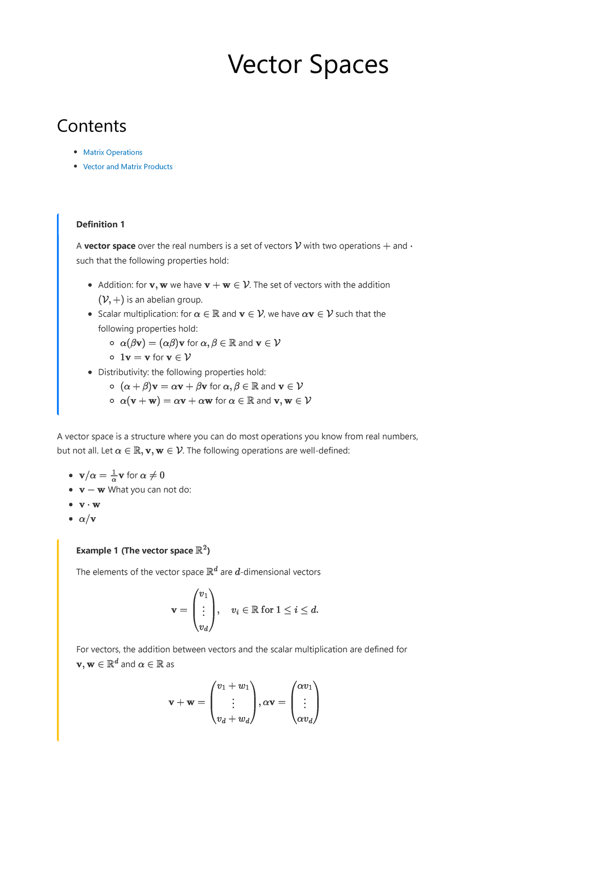 Vector Spaces and Matrix Operations - Course 2IIG0 Lecture Notes ...