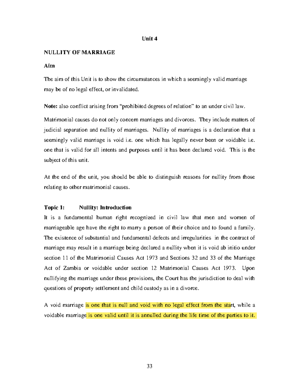Family Law - Unit 4: Understanding Nullity of Marriage Concepts - Studocu