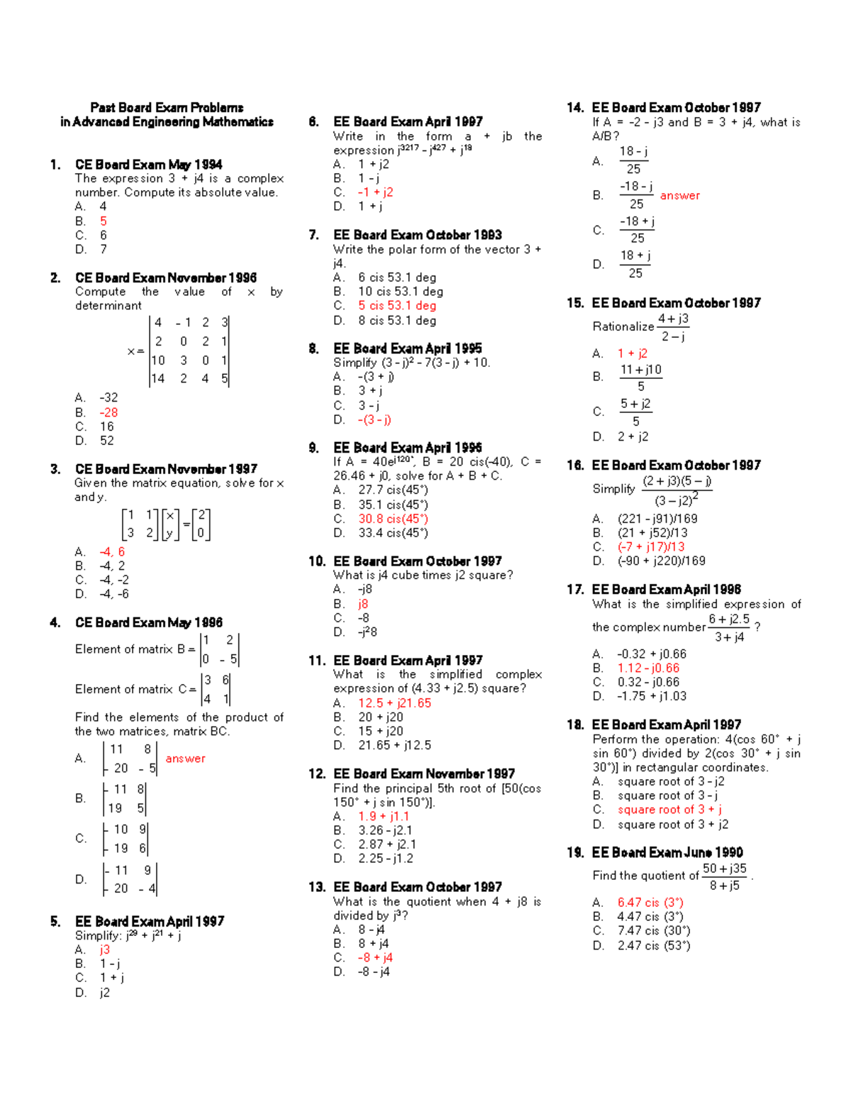 Past Board Exam Problems in Advanced Engineering Math - Past Board Exam ...