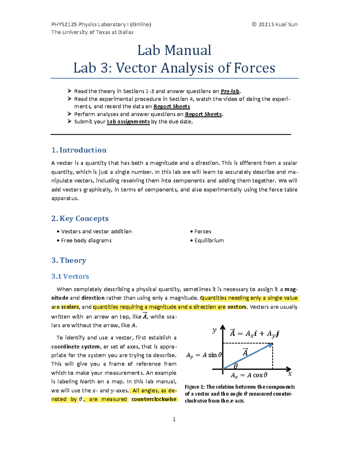 Lab 03 Manual - Vector Analysis of Forces - The University of Texas at ...