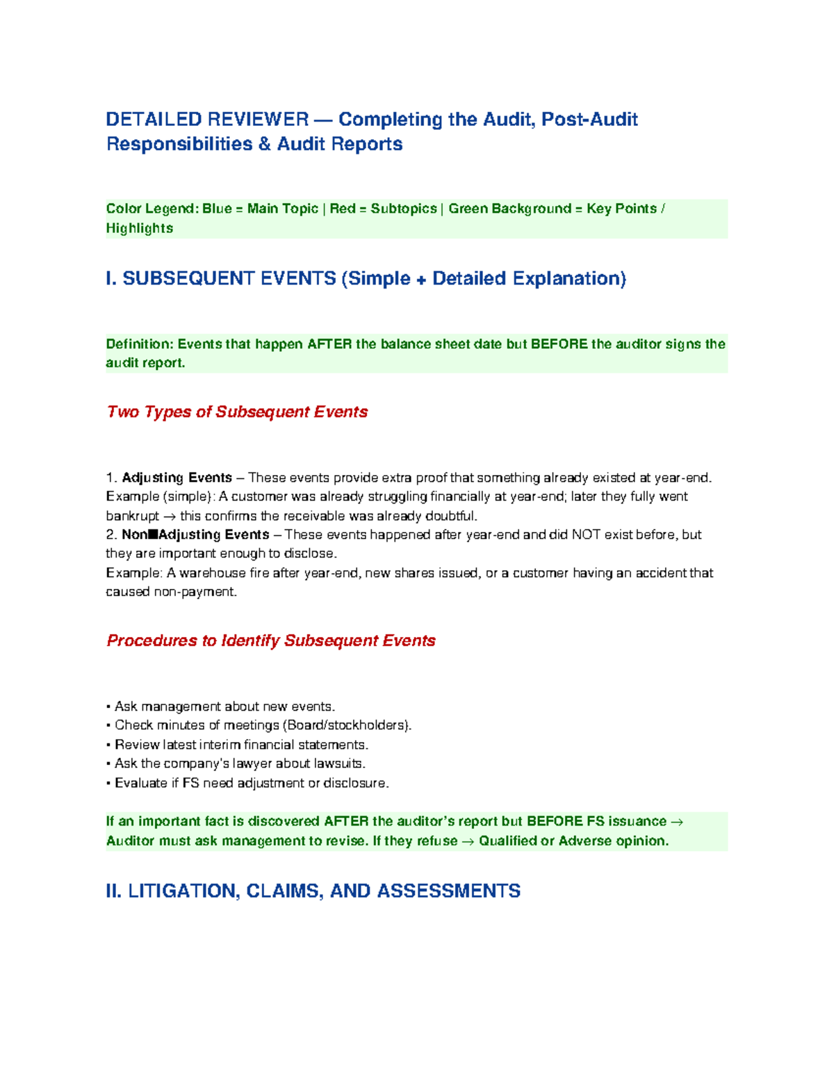 Audit Reviewer: Completing the Audit Responsibilities & Reports - Studocu