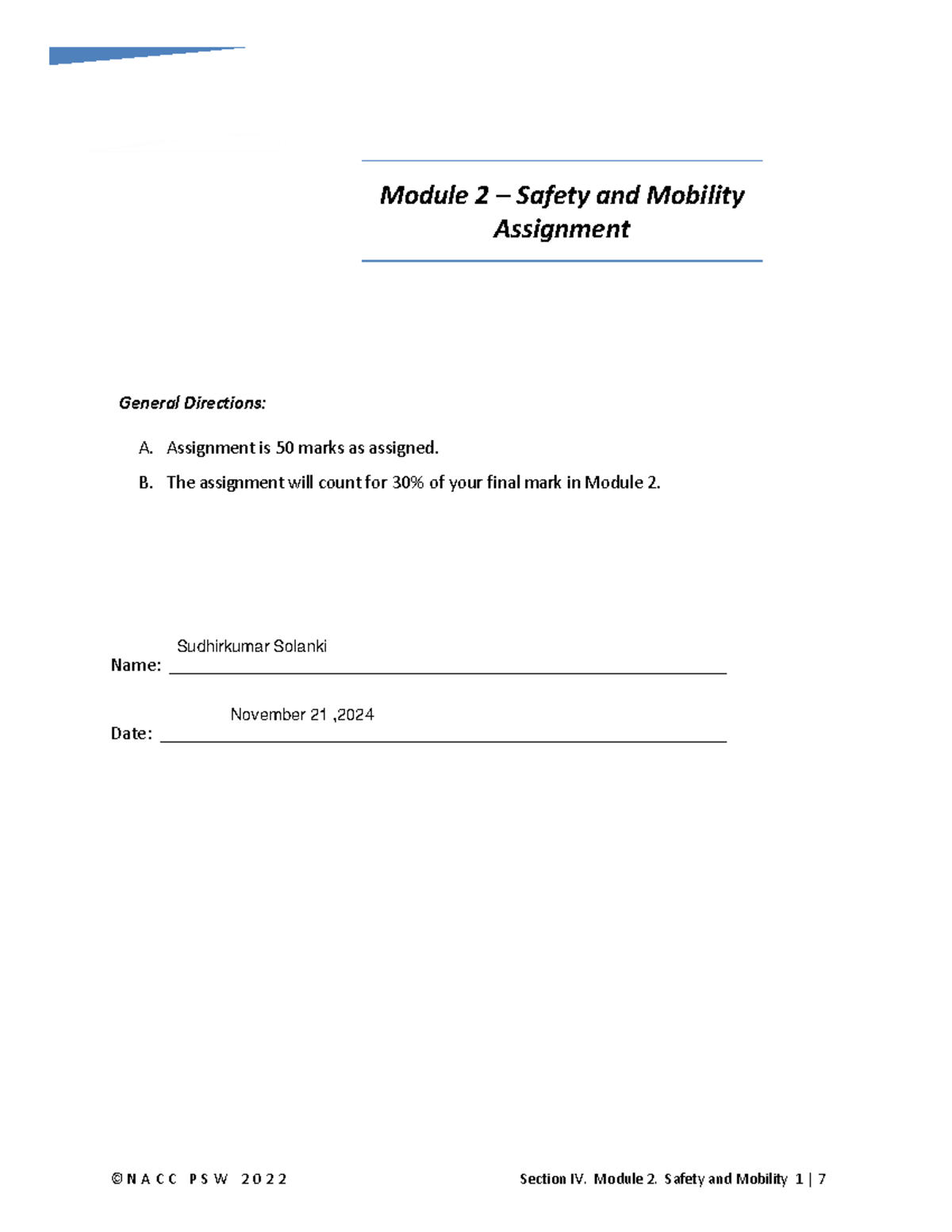Assigmt- Module 2 Safety Mobility Replaced 1 - Module 2 – Safety and ...