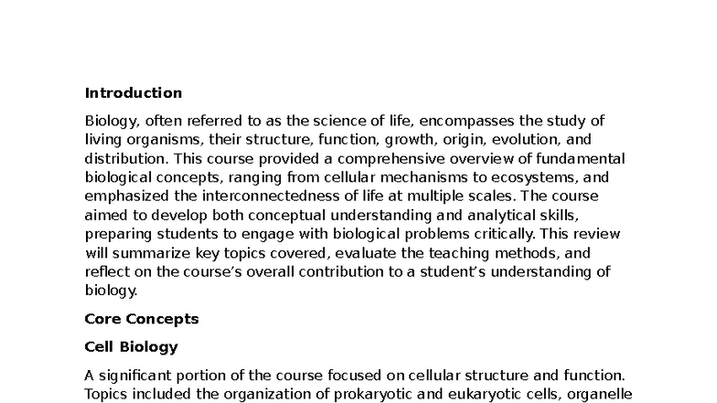 Bio review - Introduction Biology, often referred to as the science of ...