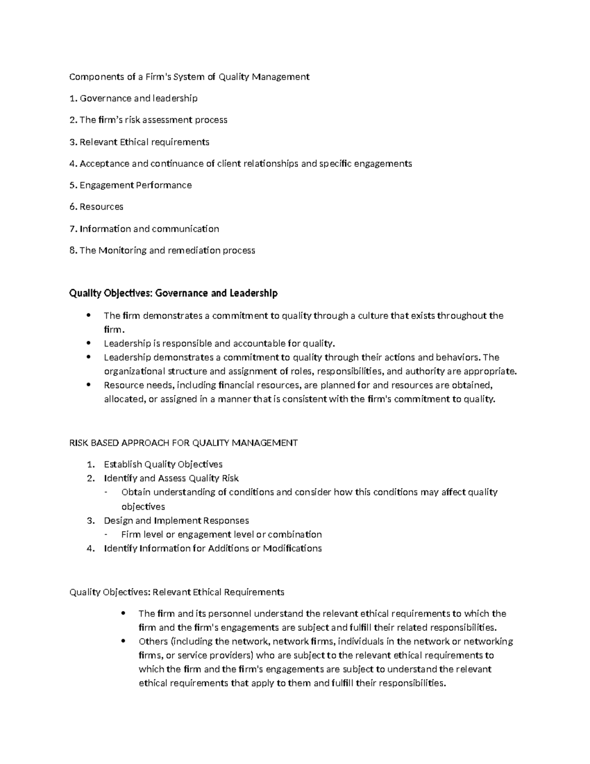 Quality Management in Firms: Essential Components & Objectives - Studocu