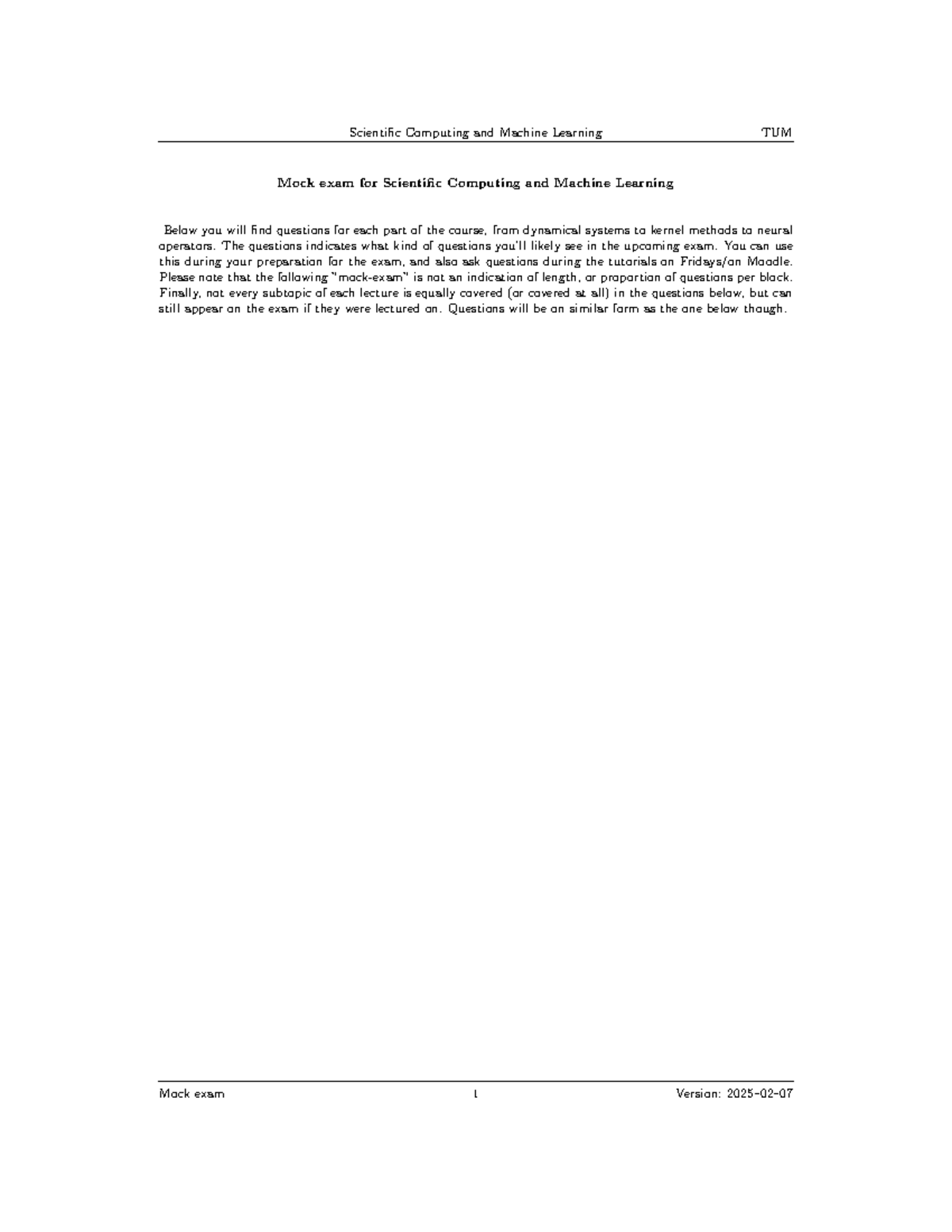 TUM Mock Exam: Scientific Computing & Machine Learning Overview - Studocu