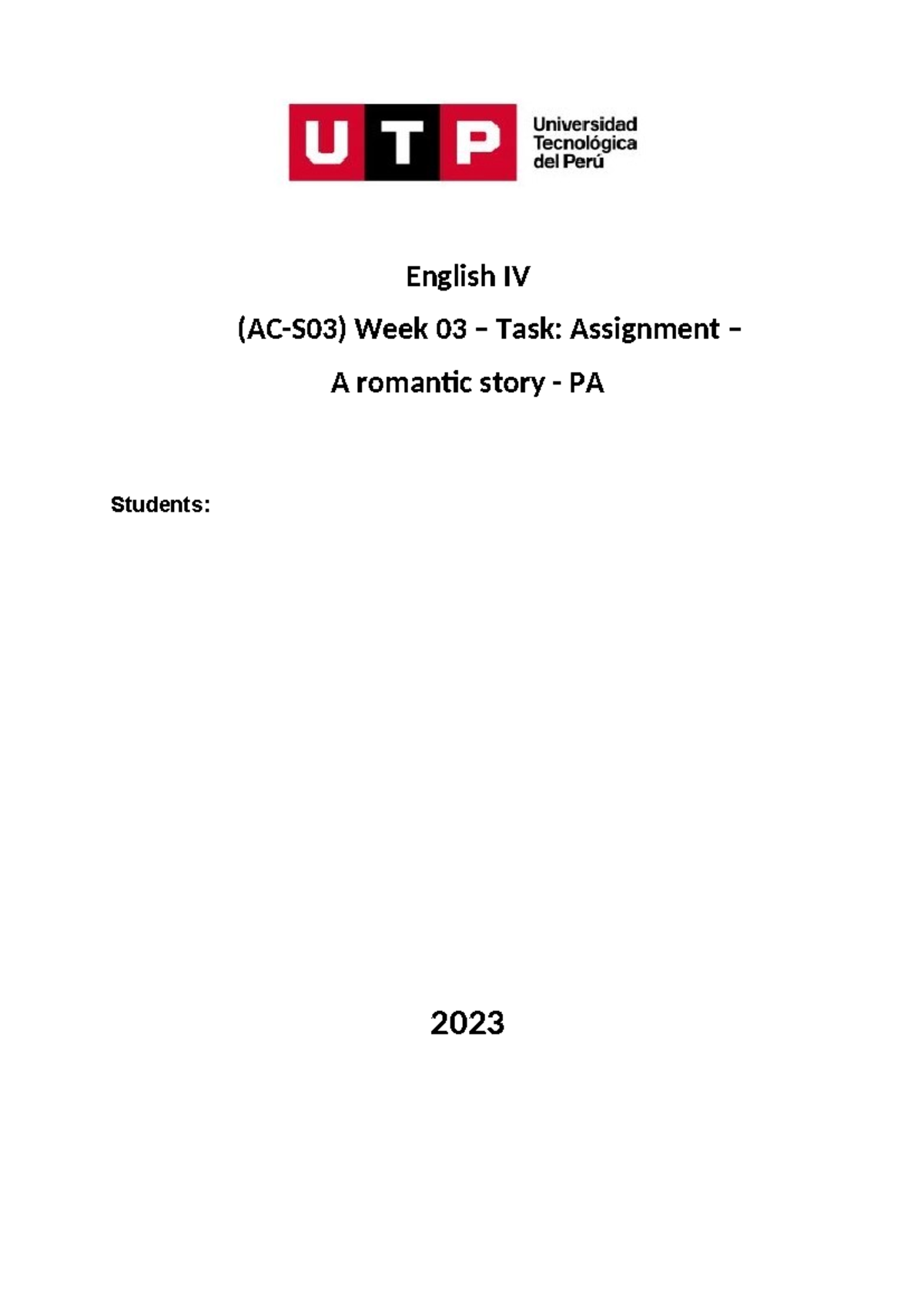 English IV (AC-S03) Week 03 Task: Romantic Story Assignment - Studocu