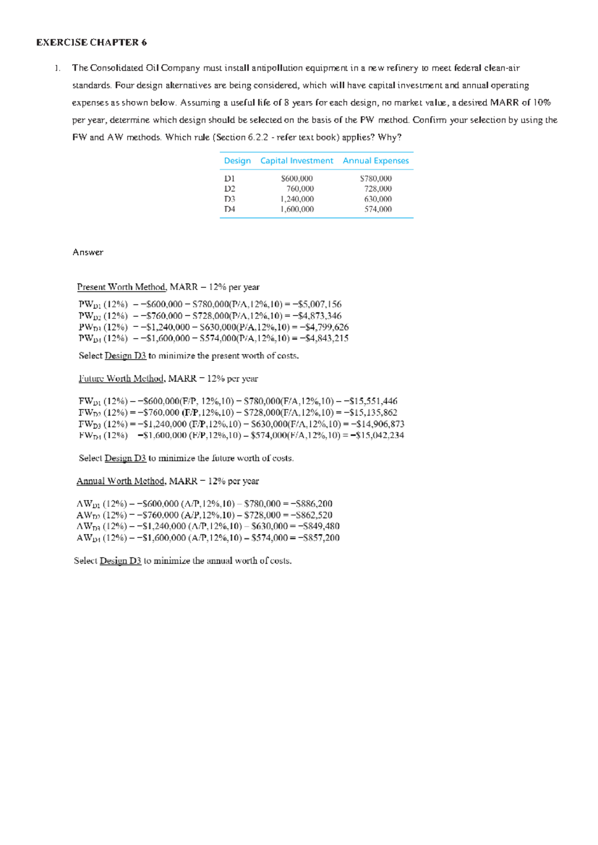 Exercise CH6 (1) - na/ na - EXERCISE CHAPTER 6 1. The Consolidated Oil ...
