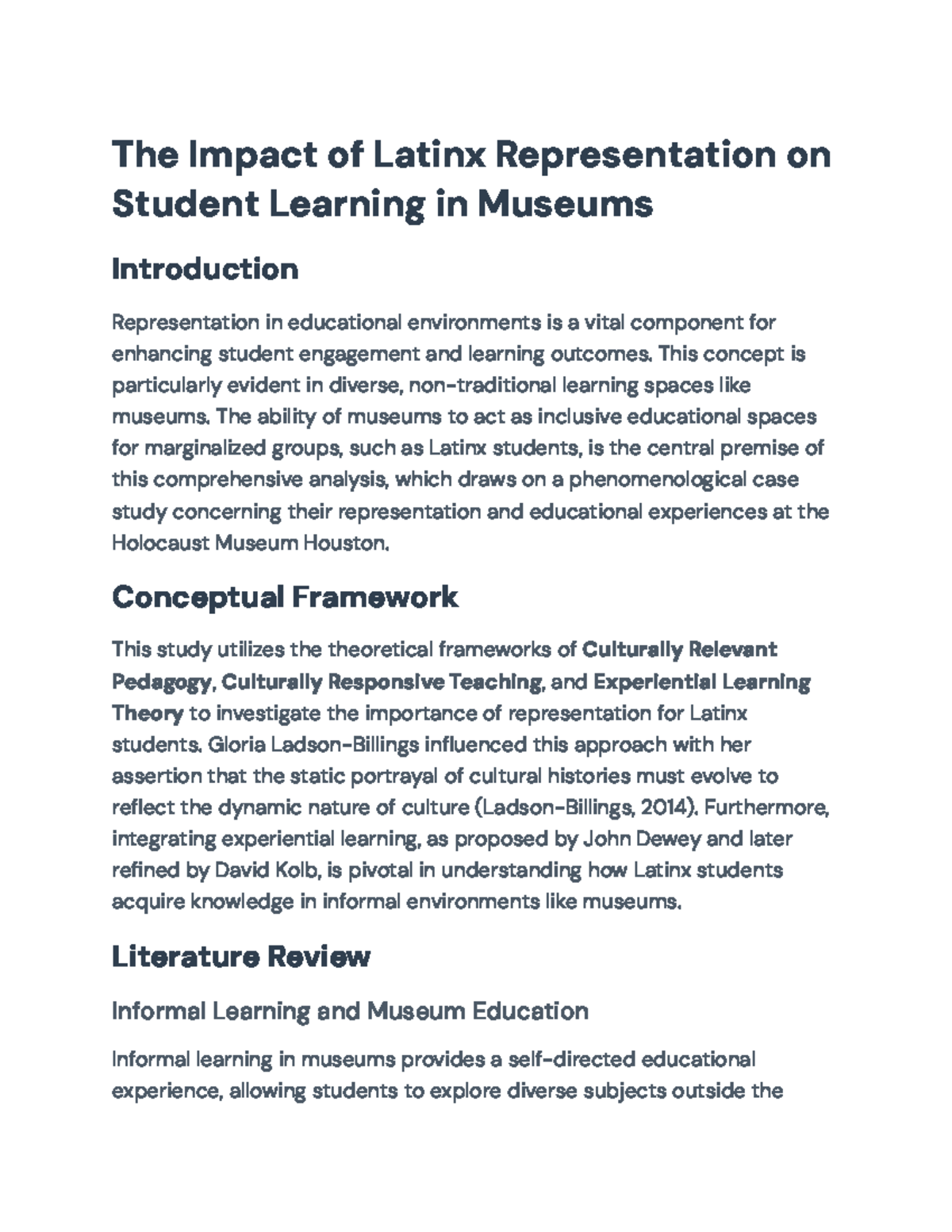 Impact of Latinx Representation on Student Learning in Museums: A Case ...