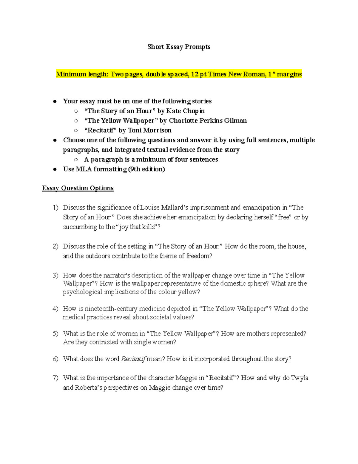 ENG 101: Essay Prompts on Key Literary Works and Themes - Studocu