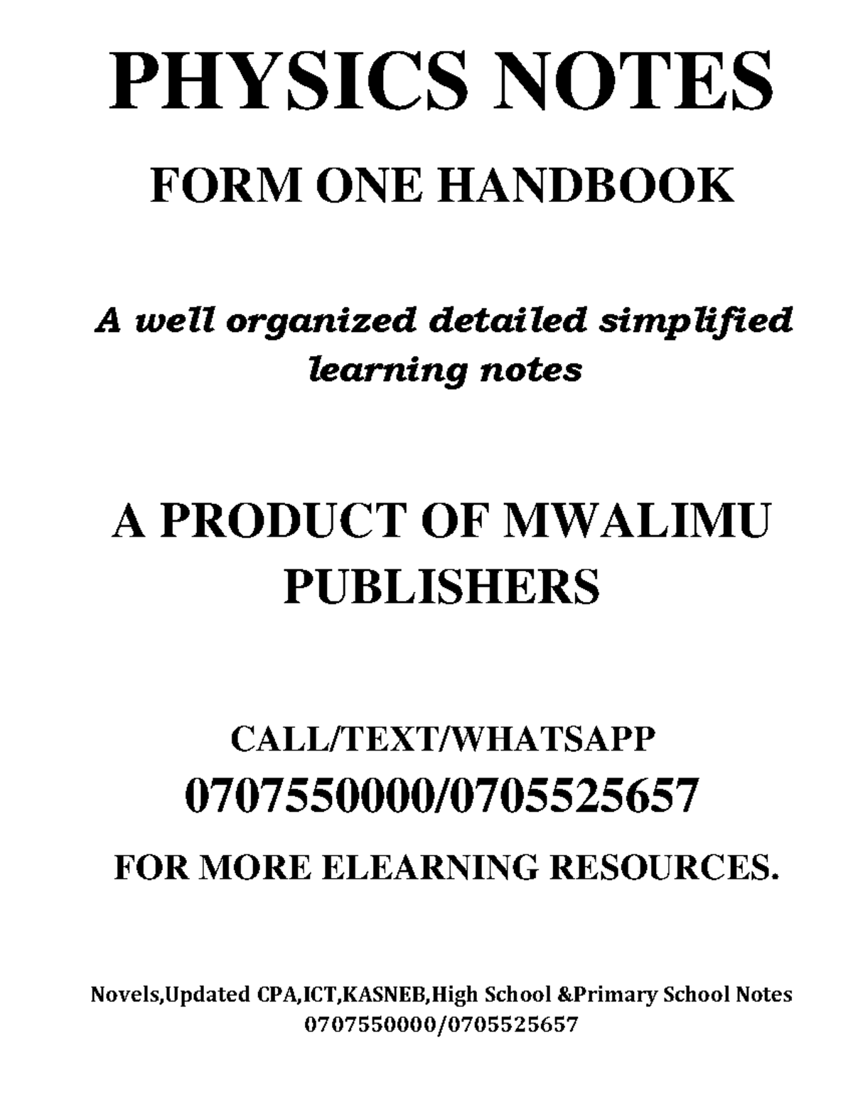 PHYSICS FORM 1 NOTES: Comprehensive Study Guide - Studocu