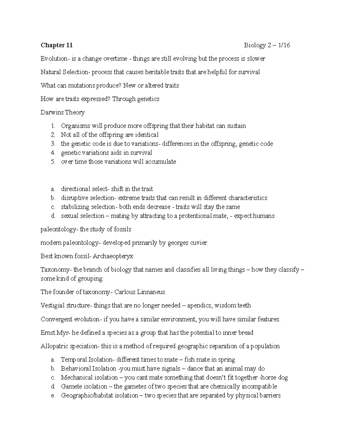 Biology 2 Evolution and Taxonomy Notes: Chapter 11 Analysis - Chapter ...