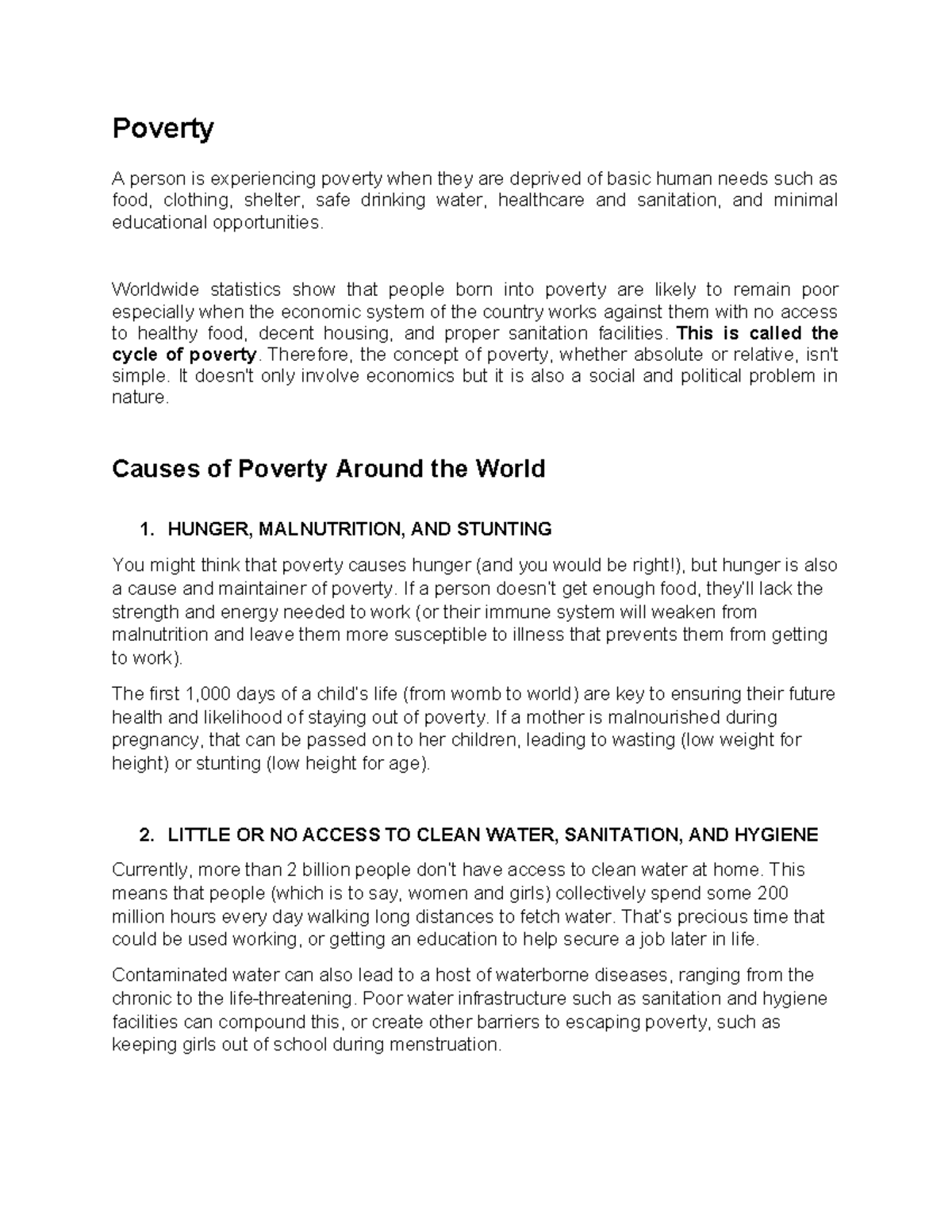 Poverty: Causes and Impacts - Essay on Socioeconomic Issues - Studocu