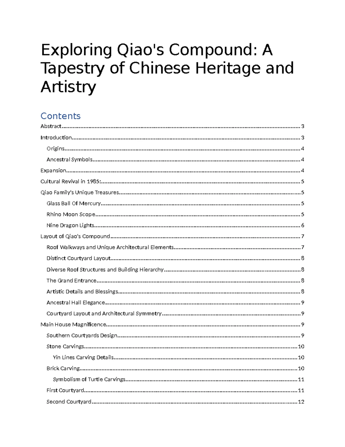 Qiao Family Courtyard: An In-Depth Exploration of Chinese Culture - Studocu