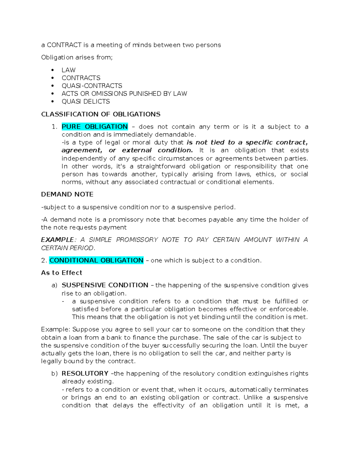 Law 101 - Notes on Obligations and Contracts Explained - Studocu