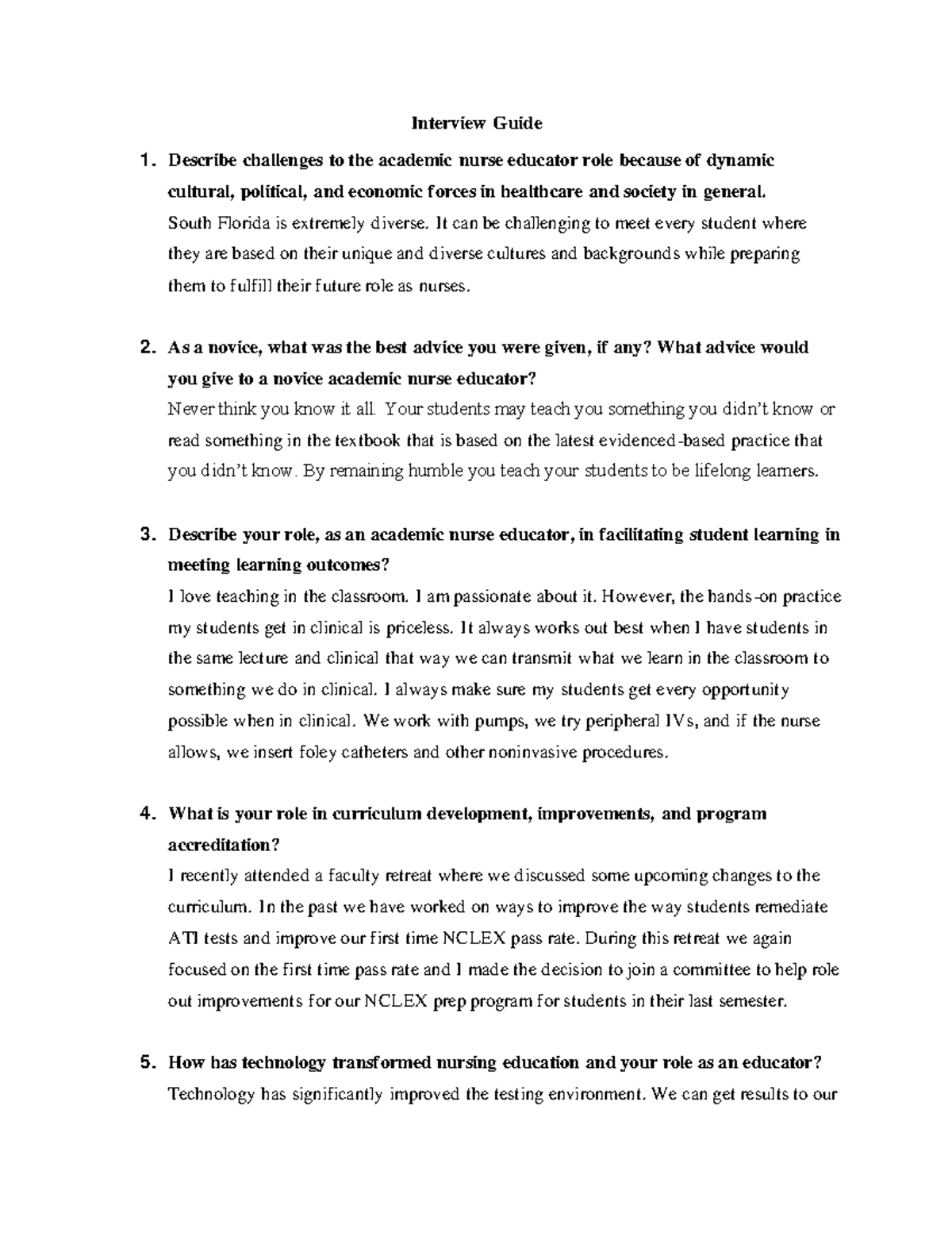 Interview Guide for Academic Nurse Educators - C918 - Tamara Bailey ...