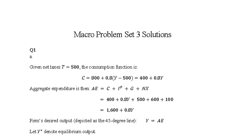 EC1101E Macro Problem Set 3 Solutions and Analysis - Studocu