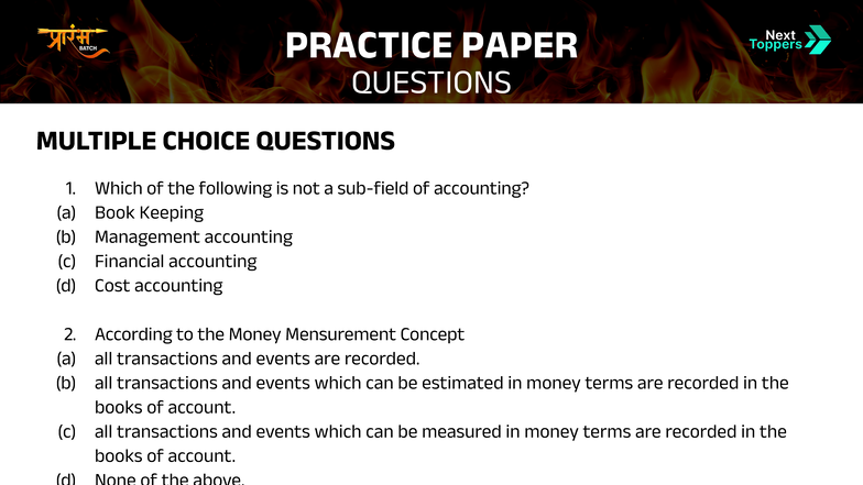 Class 11 Accounts - Multiple Choice Questions Practice - Studocu