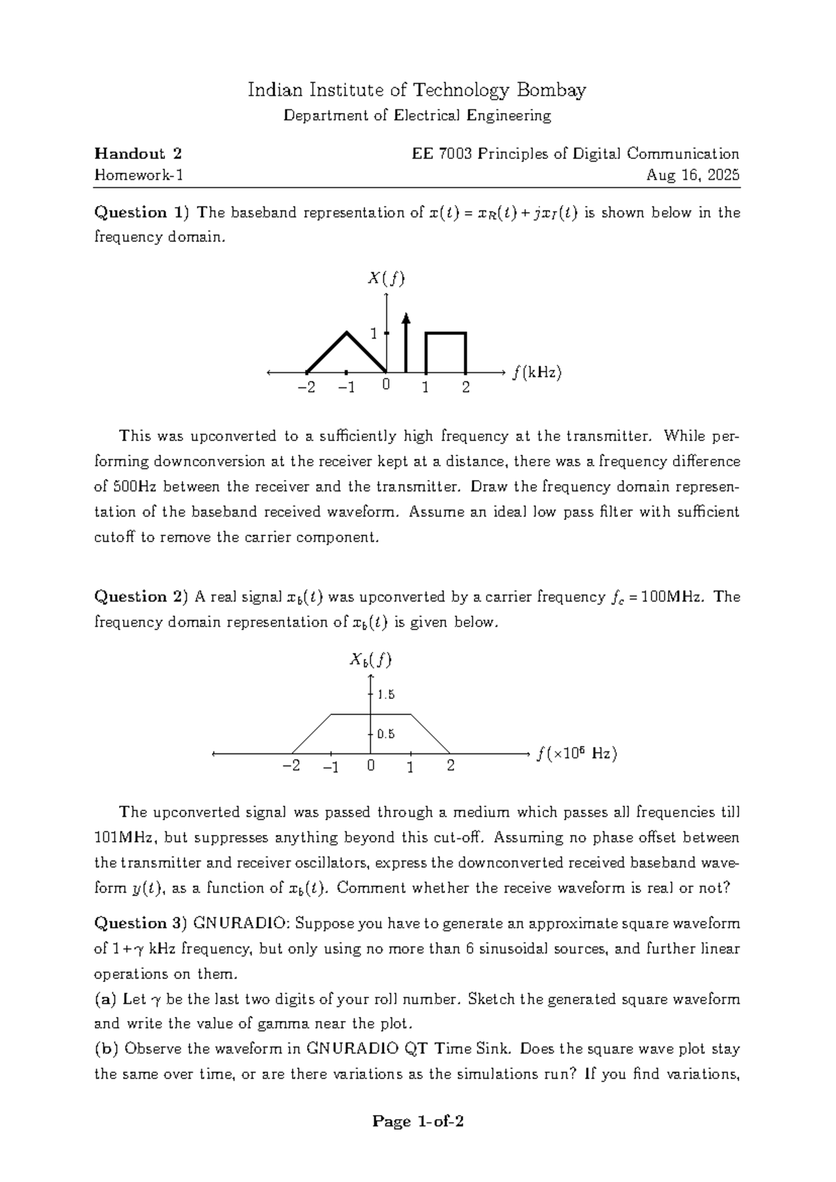 EE 7003 Handout 2: Principles of Digital Communication Practice ...
