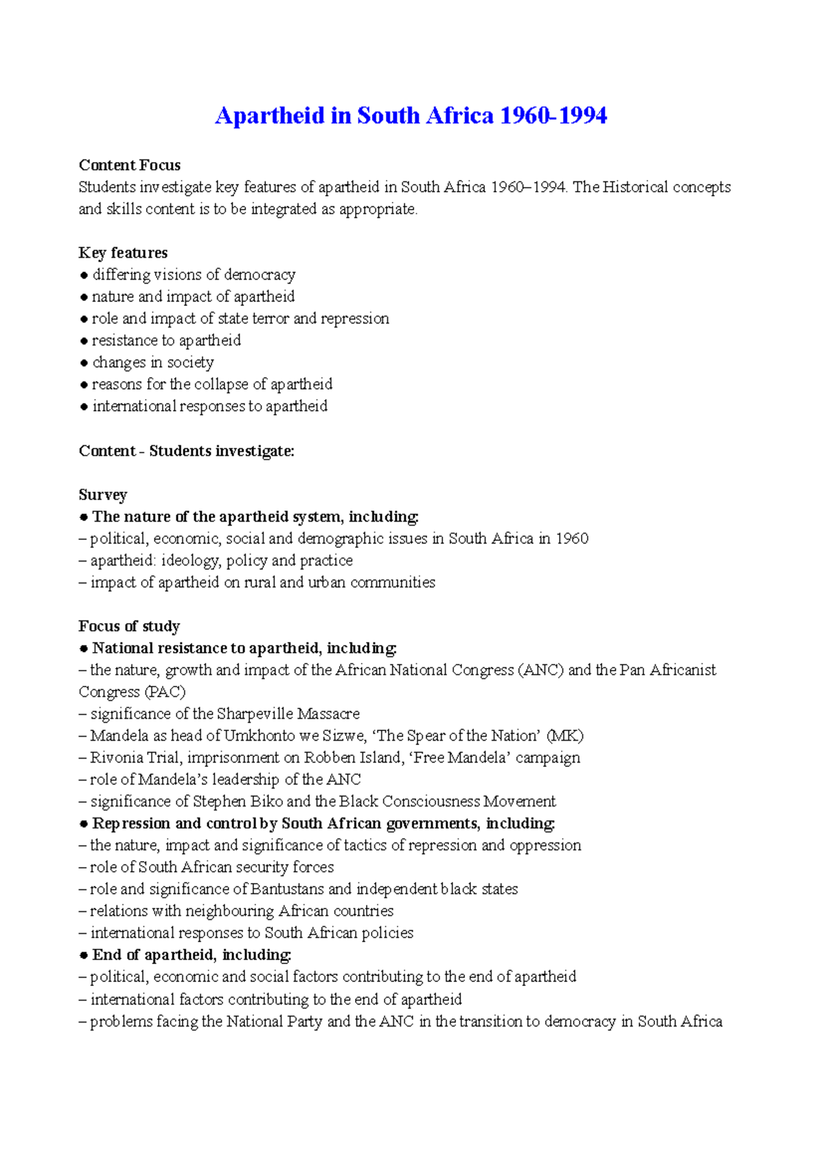 Apartheid in South Africa: Key Features and Historical Impact (HIST 101 ...