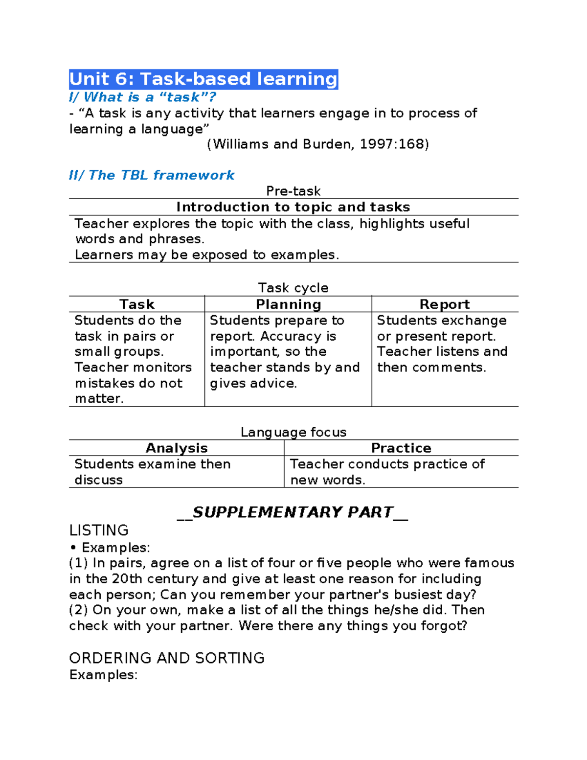 TBL - Comprehensive Guide to Task-Based Learning Techniques - Studocu