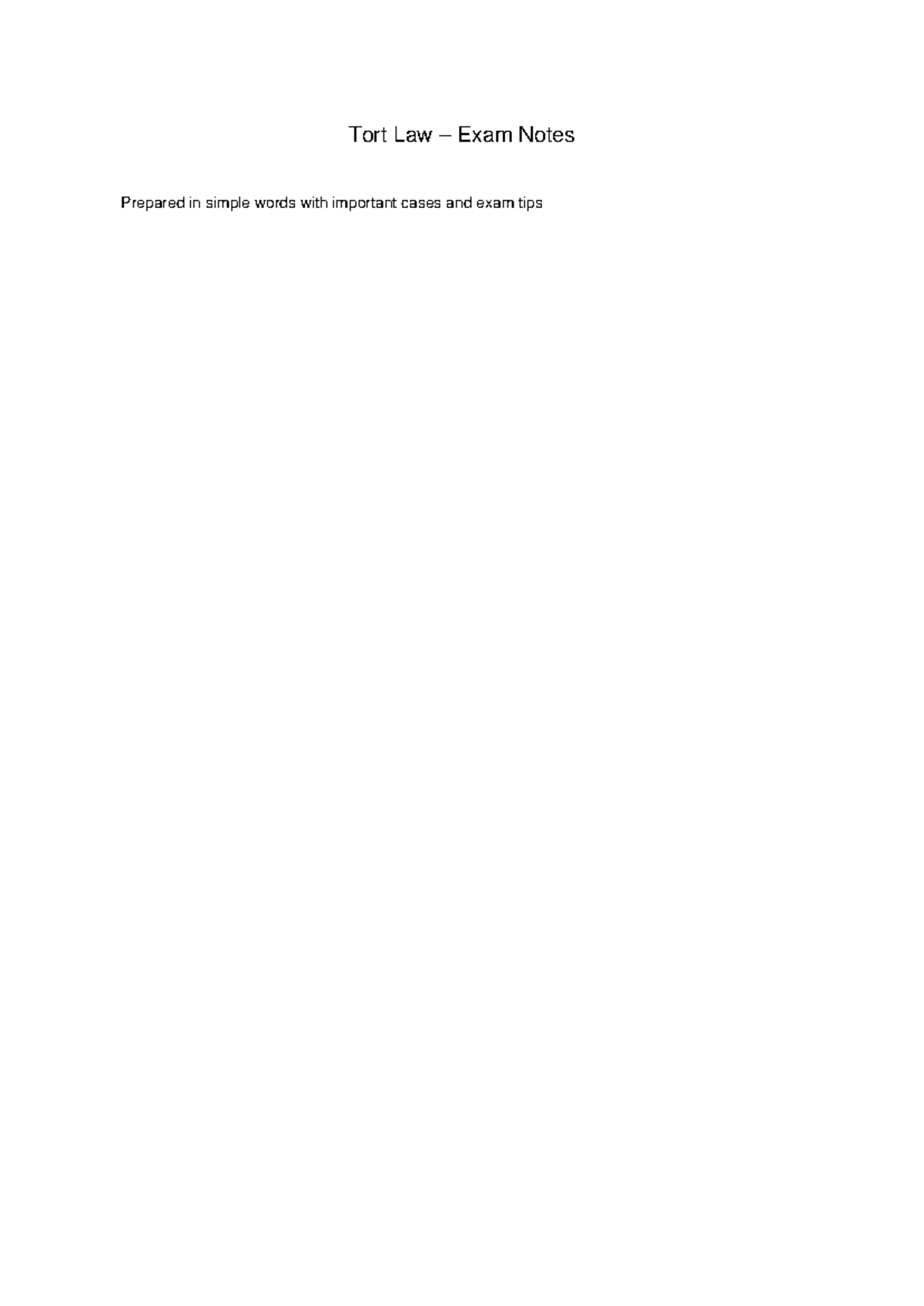 Tort Law Exam Notes: Key Cases & Tips for Success - Studocu