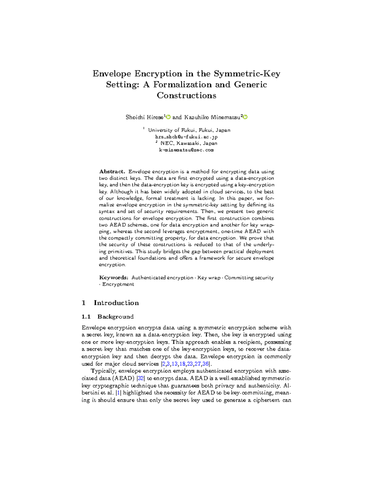 2023-1727 - Formalizing Envelope Encryption: Syntax & Security ...