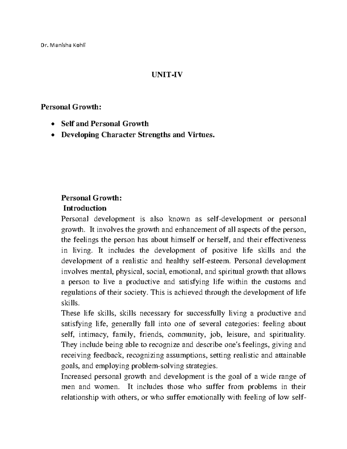 Personal Growth and Character Strengths in Self-Development - Studocu
