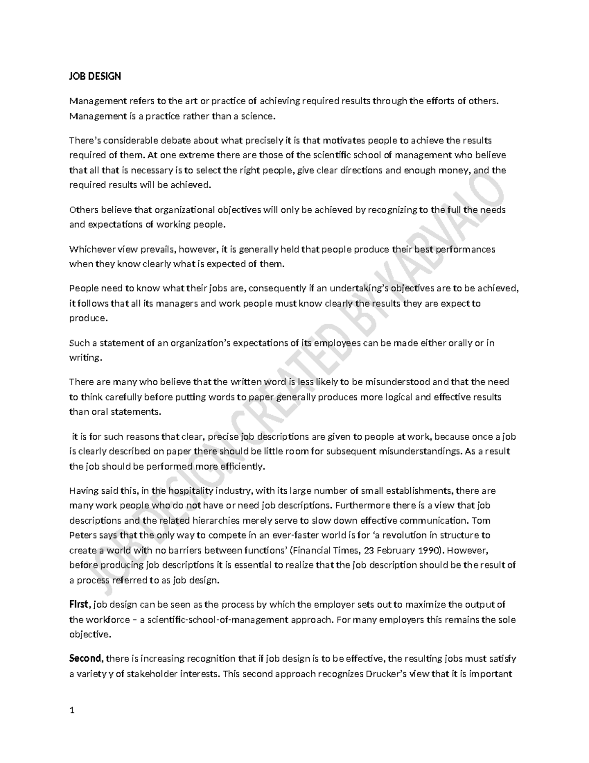 Job Design-2 - HRM for Hispitality chapter 2 Job Design - JOB DESIGN ...