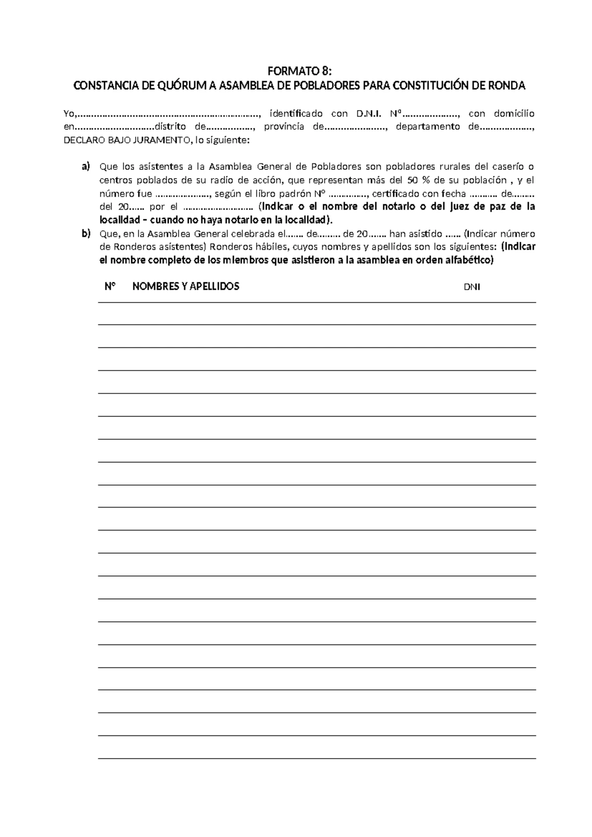 CONSTANCIA DE CONVOCATORIA A ASAMBLEA RONDA - LOS CLAVELES - Studocu