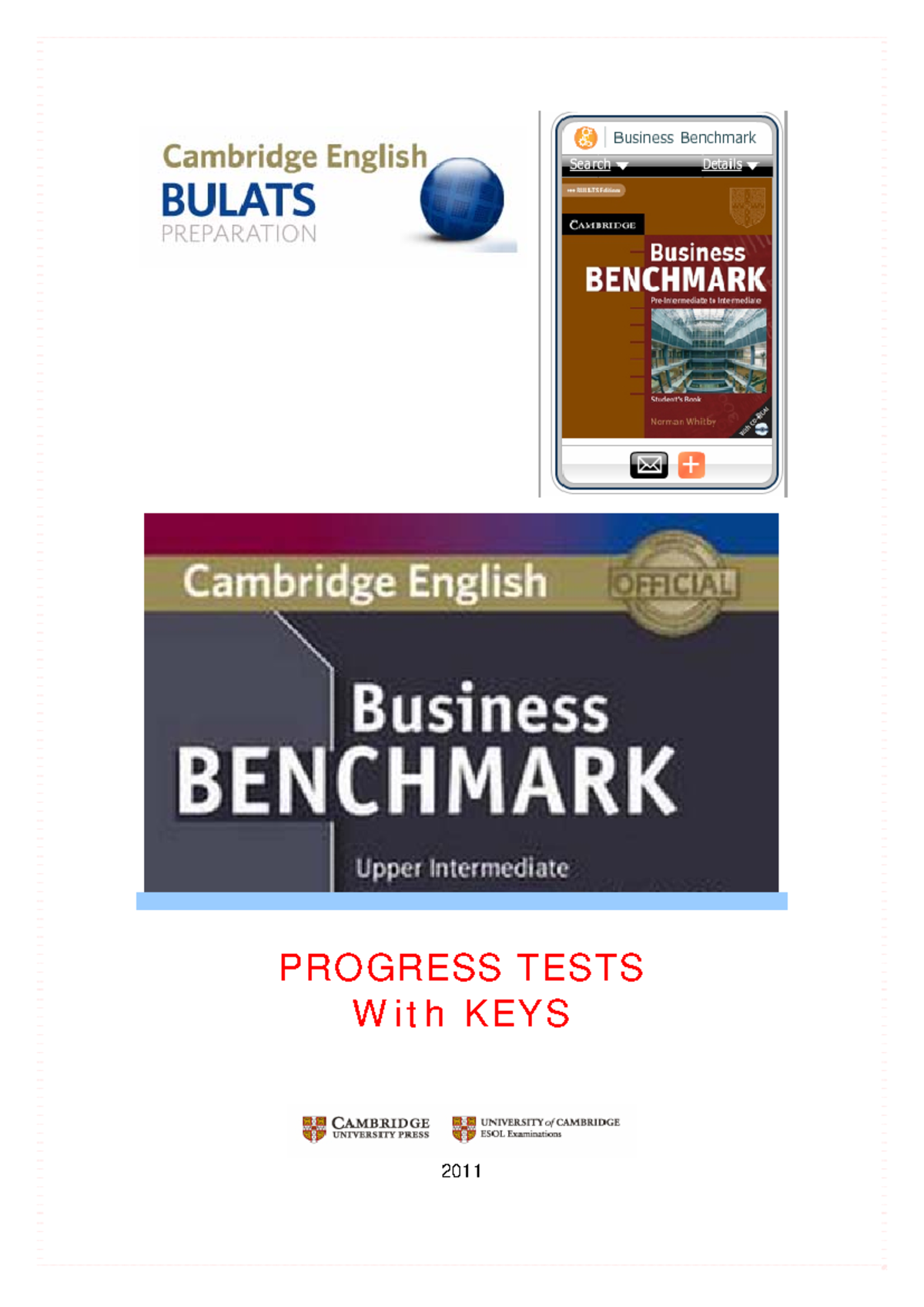 Business Benchmark Upper-Intermediate Progress Tests Teacher's Guide ...