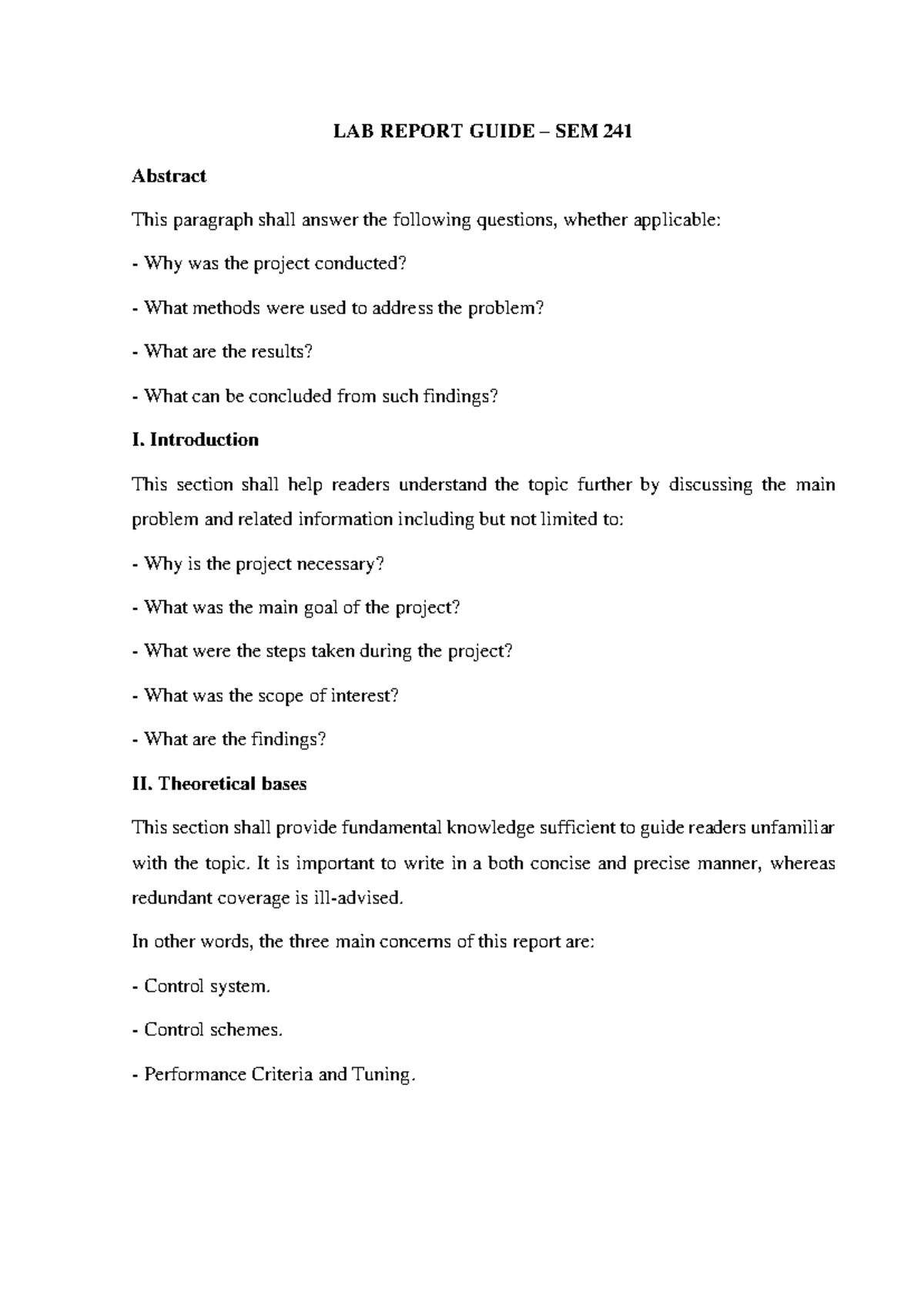 CH3341-Lab Report Guide for Semester 241: Key Sections Explained - Studocu